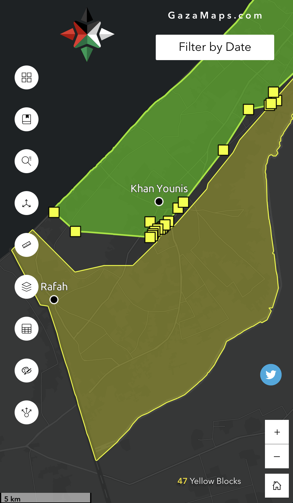 Screenshot of the mobile version of the yellow blocks app