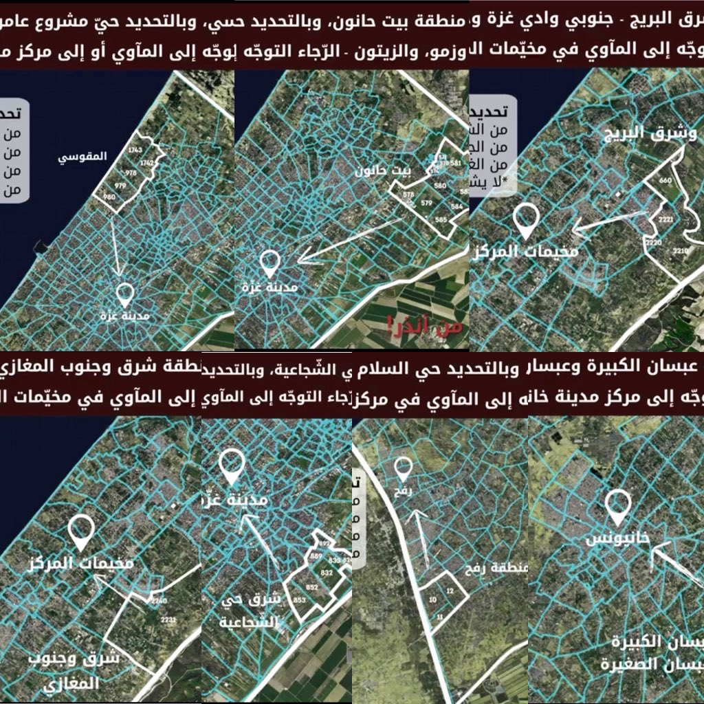 Evacuation order map posted by the IDF's Arabic spokesperson on 07 October, 2023