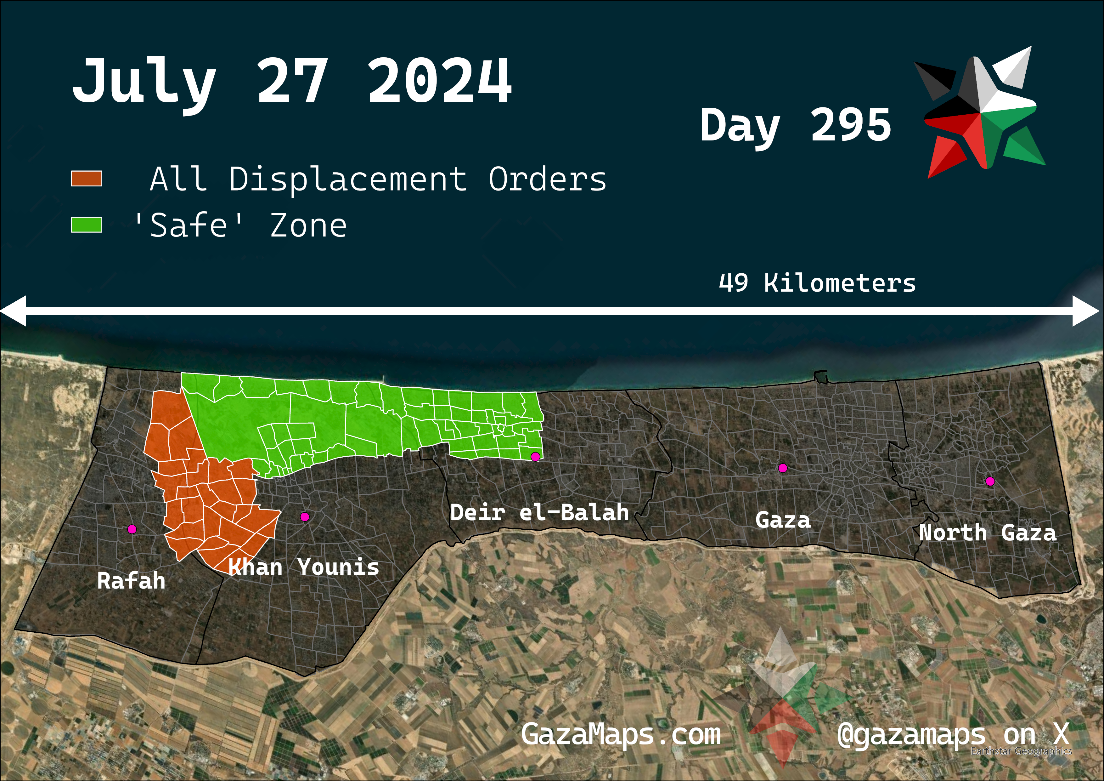 GazaMaps original map, based on IDF displacement order from 27 July, 2024