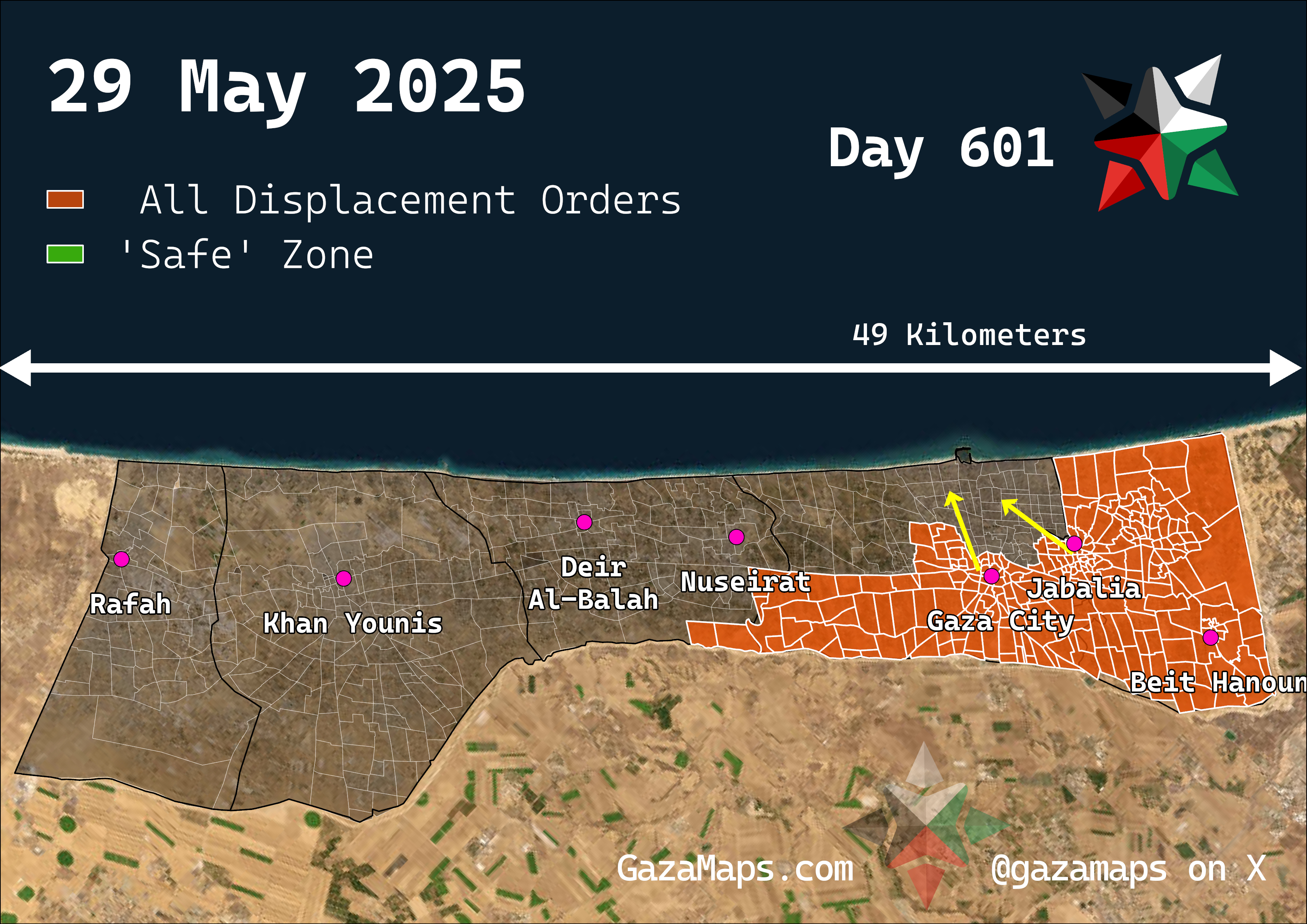 GazaMaps original map, based on IDF displacement order from 29 May 2025