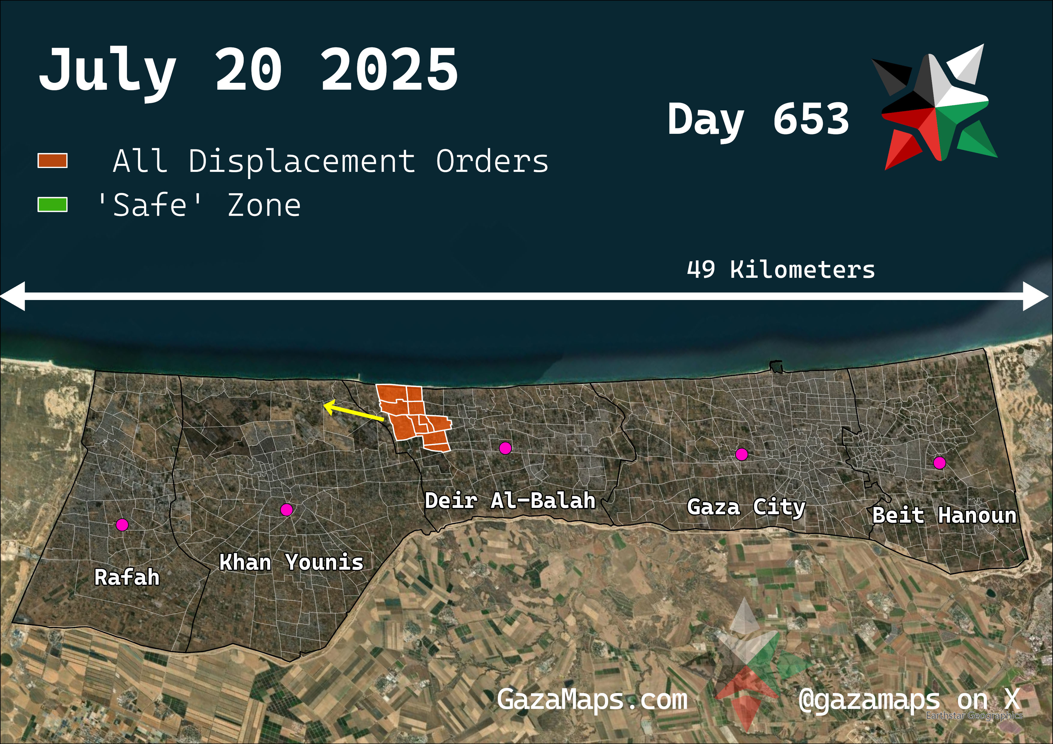 GazaMaps original map, based on IDF displacement order from 20 July, 2025