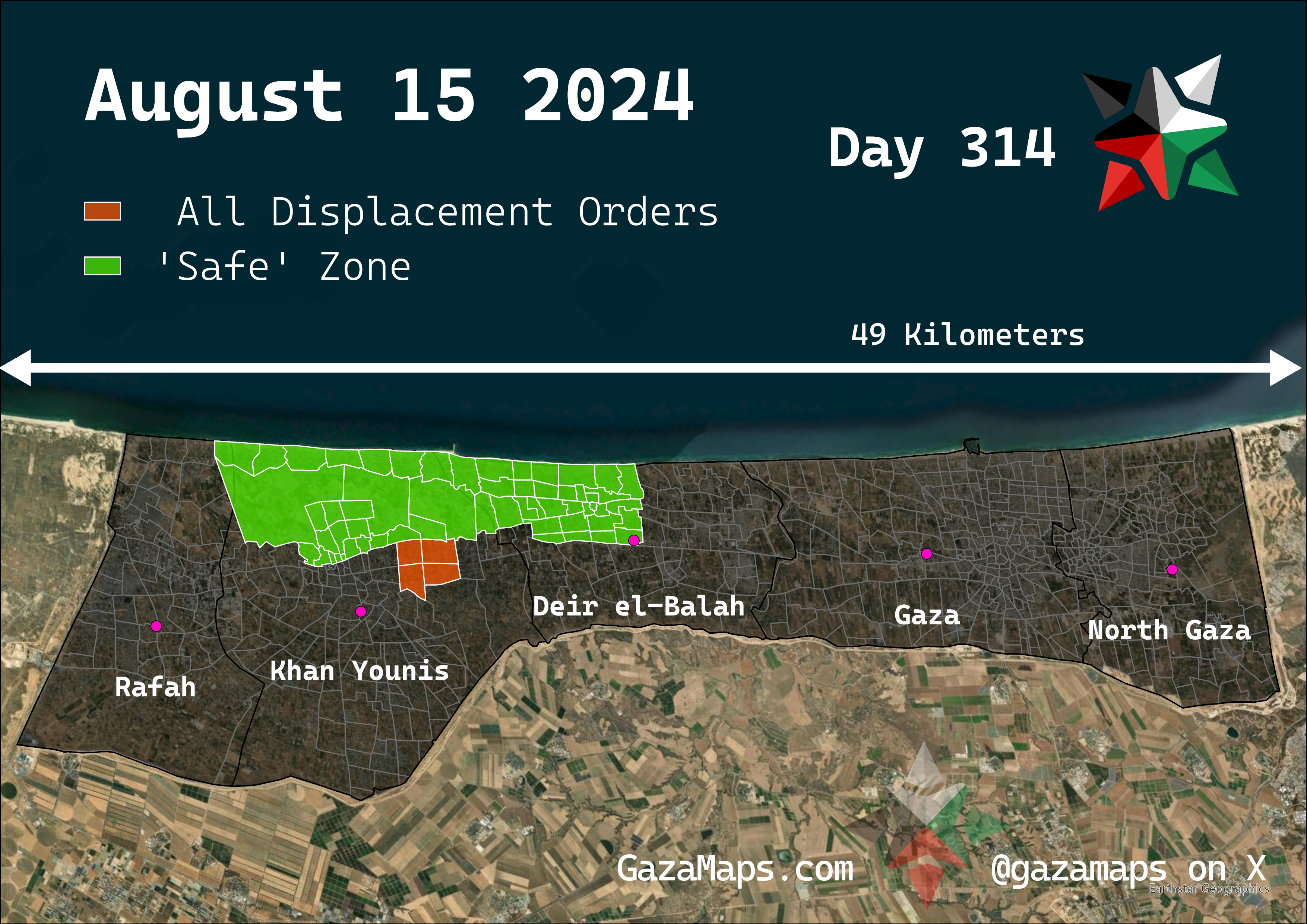 GazaMaps original map, based on IDF displacement order from 15 August, 2024