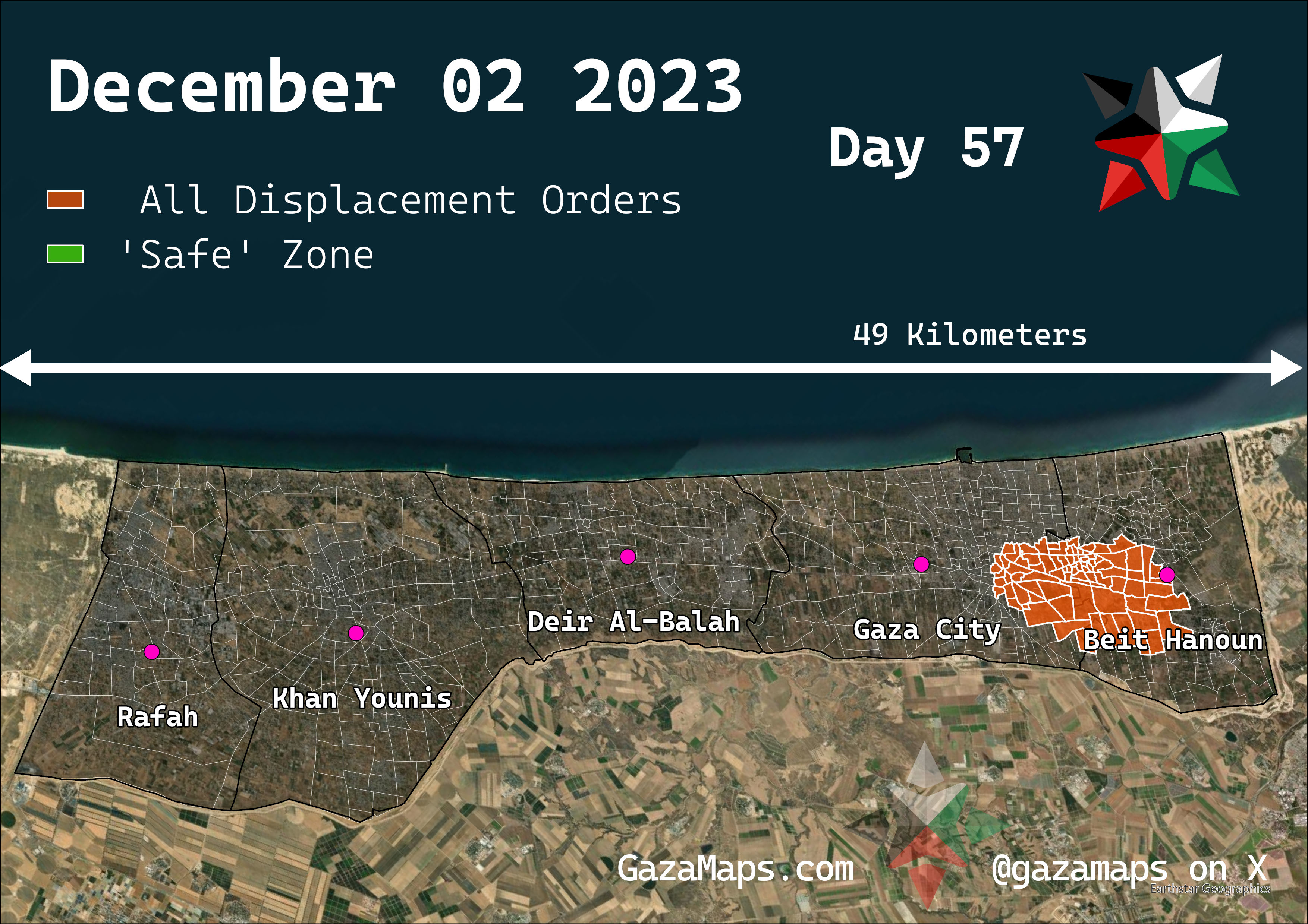 GazaMaps original map, based on IDF displacement order from 02 December 2023