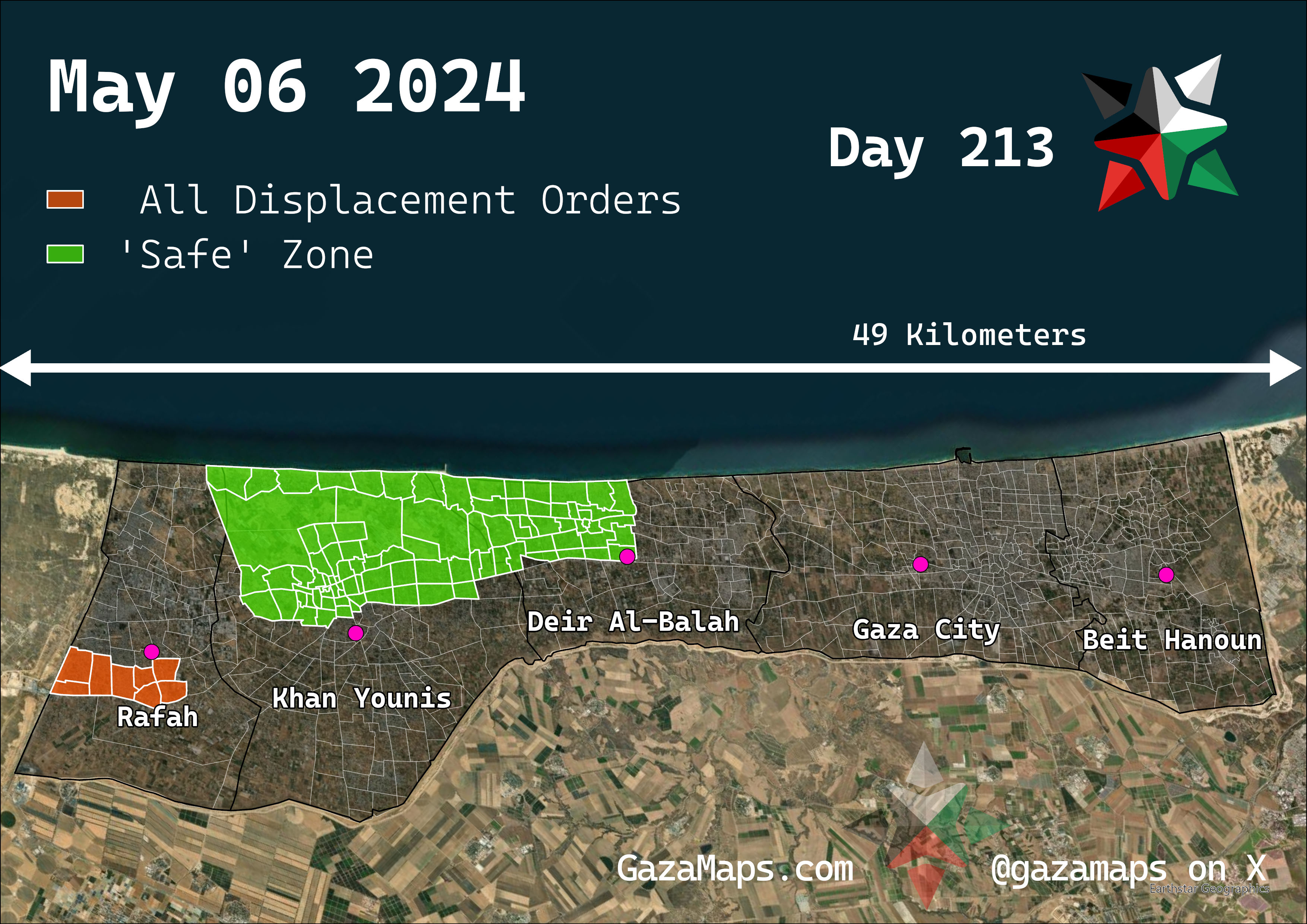GazaMaps original map, based on IDF displacement order from 06 May 2024