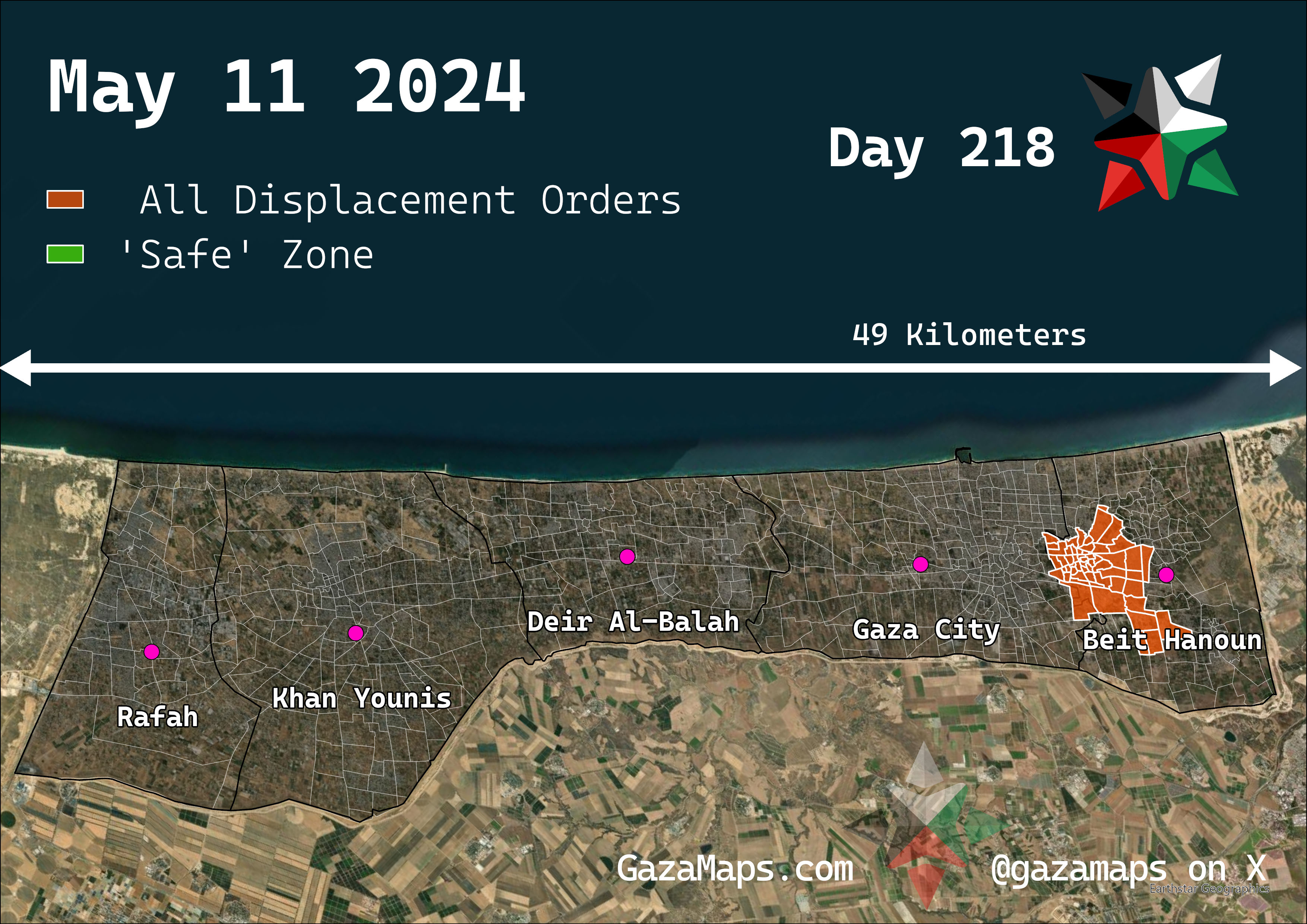 GazaMaps original map, based on IDF displacement order from 11 May 2024