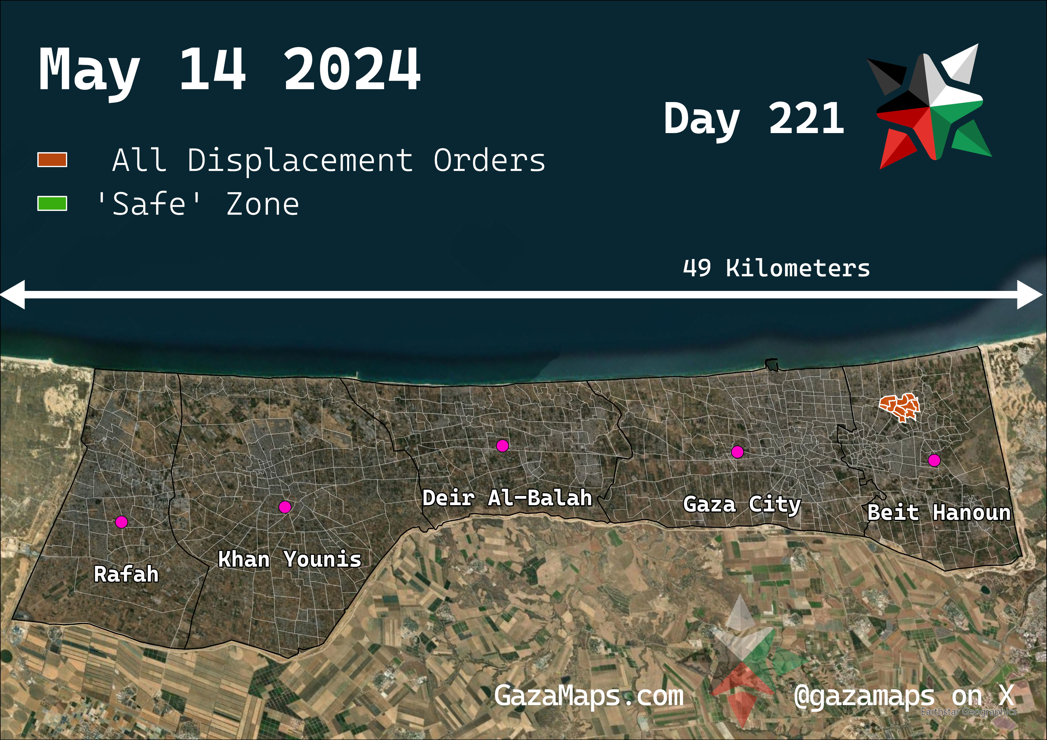GazaMaps original map, based on IDF displacement order from 14 May 2024