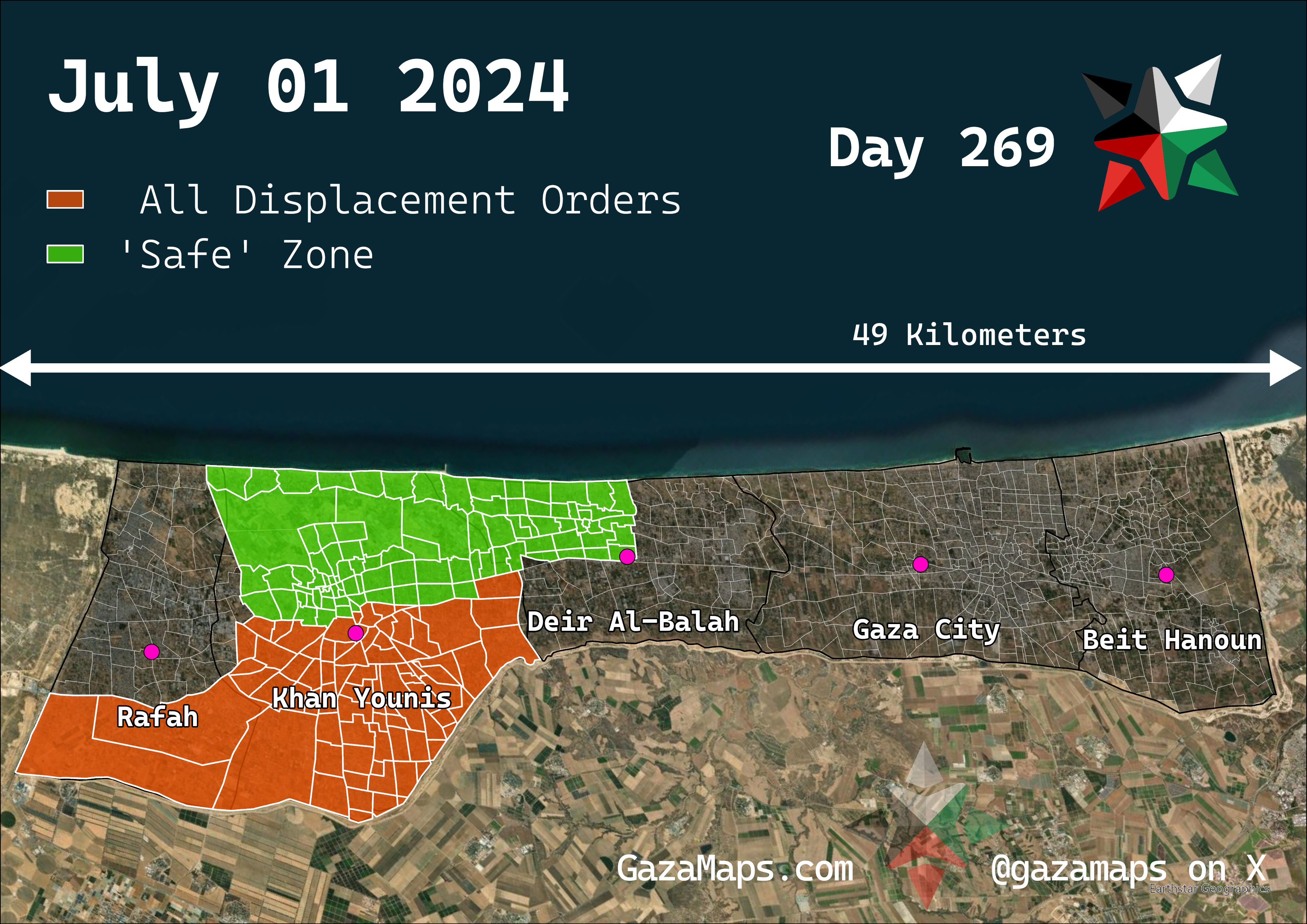 GazaMaps original map, based on IDF displacement order from 01 July 2024