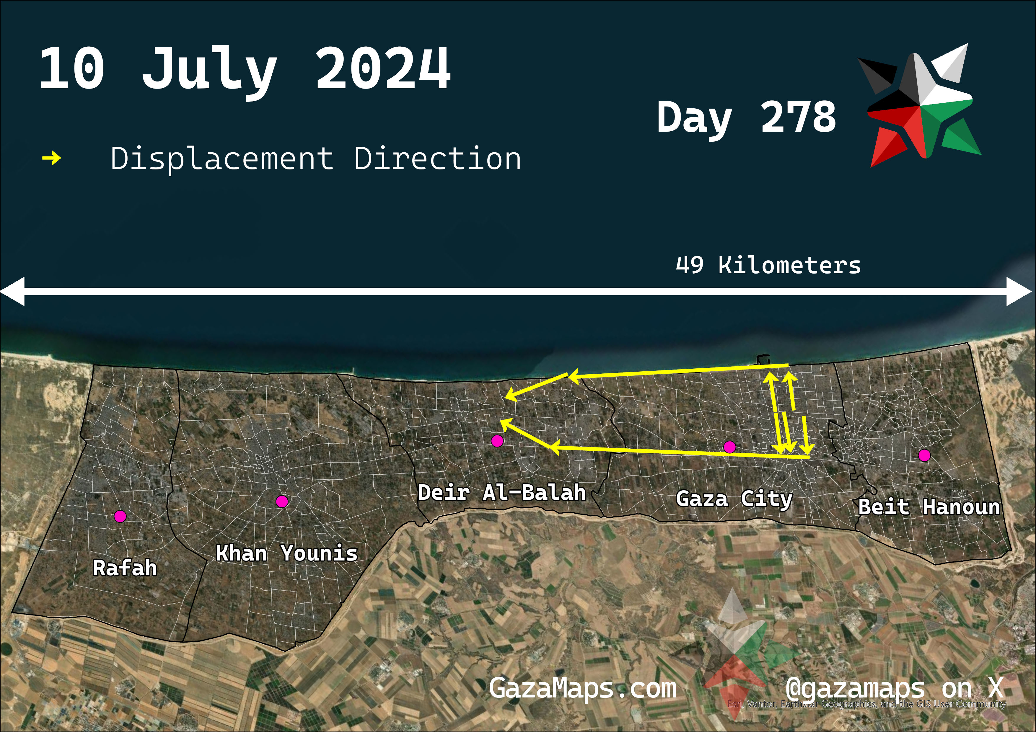 GazaMaps original map, based on IDF displacement order from 10 July 2024