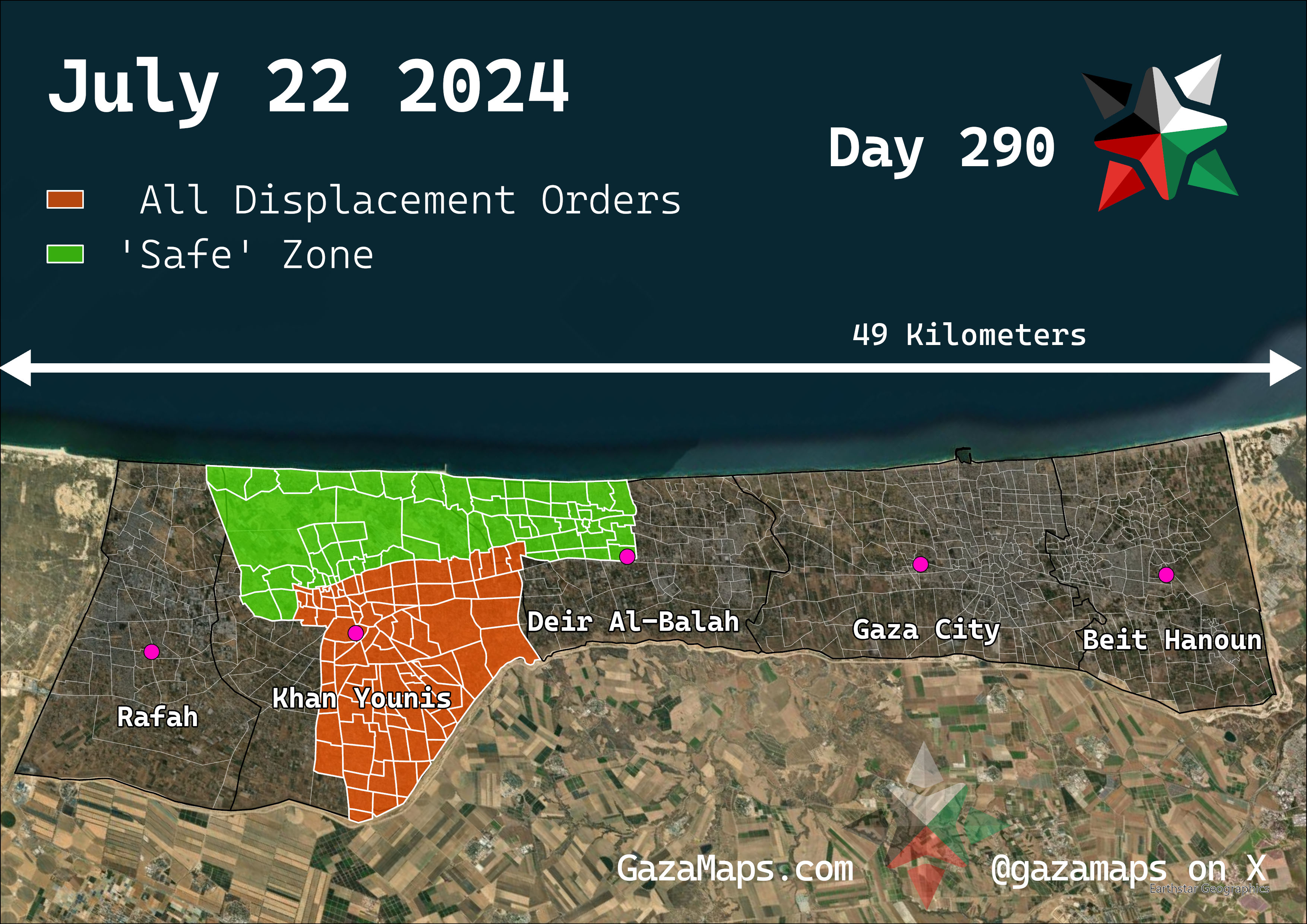 GazaMaps original map, based on IDF displacement order from 22 July 2024