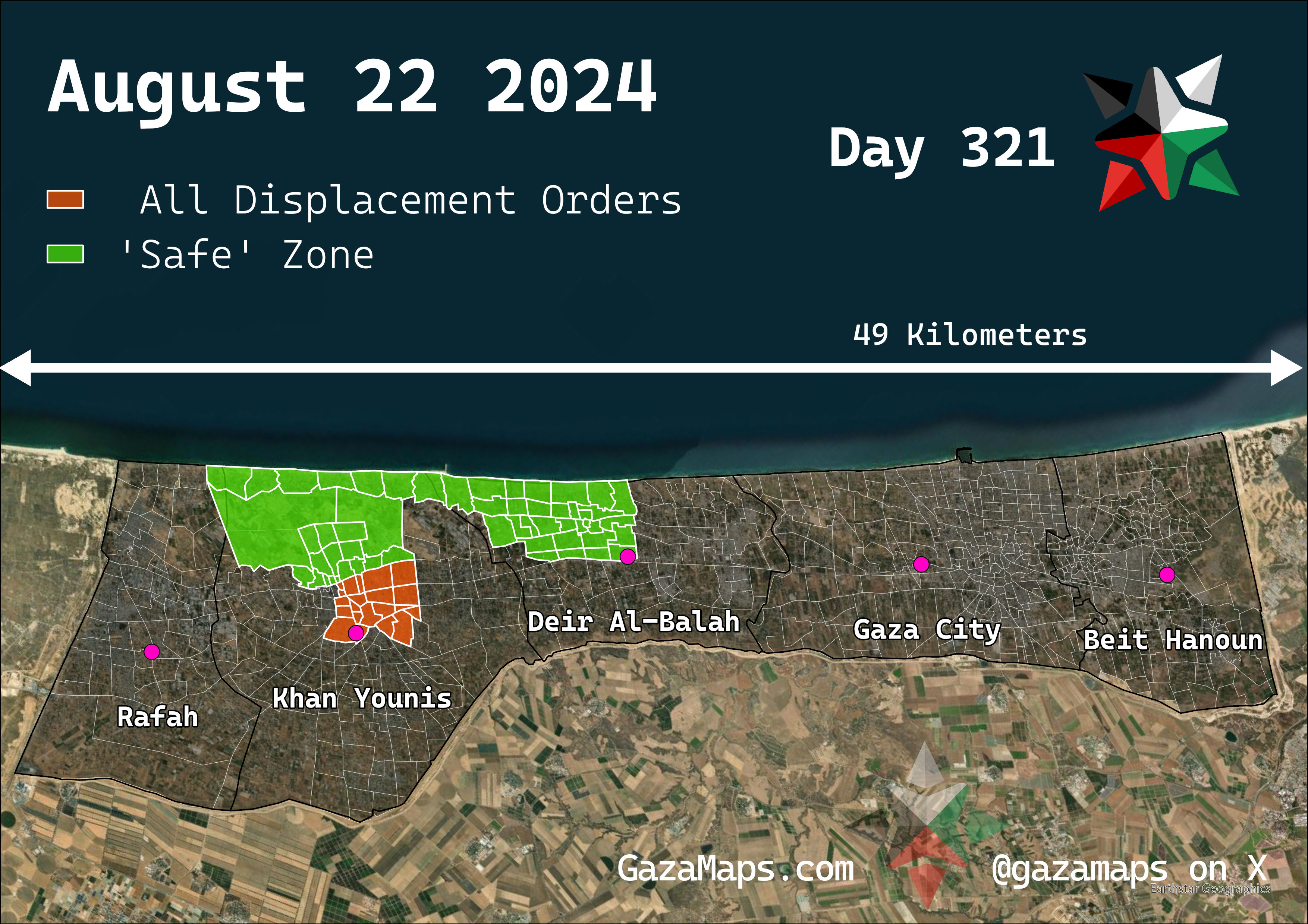 GazaMaps original map, based on IDF displacement order from 22 August 2024