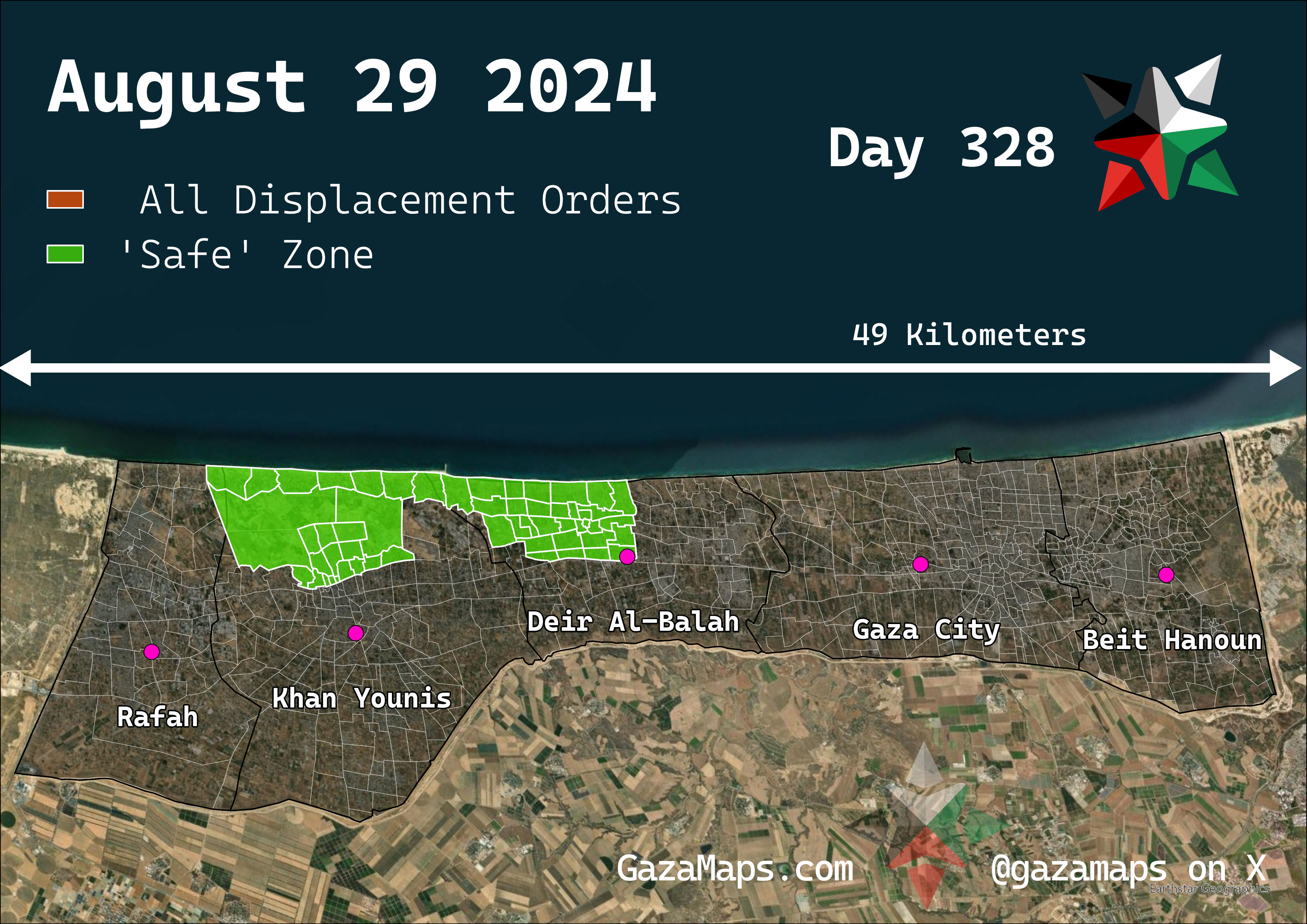 GazaMaps original map, based on IDF displacement order from 29 August 2024