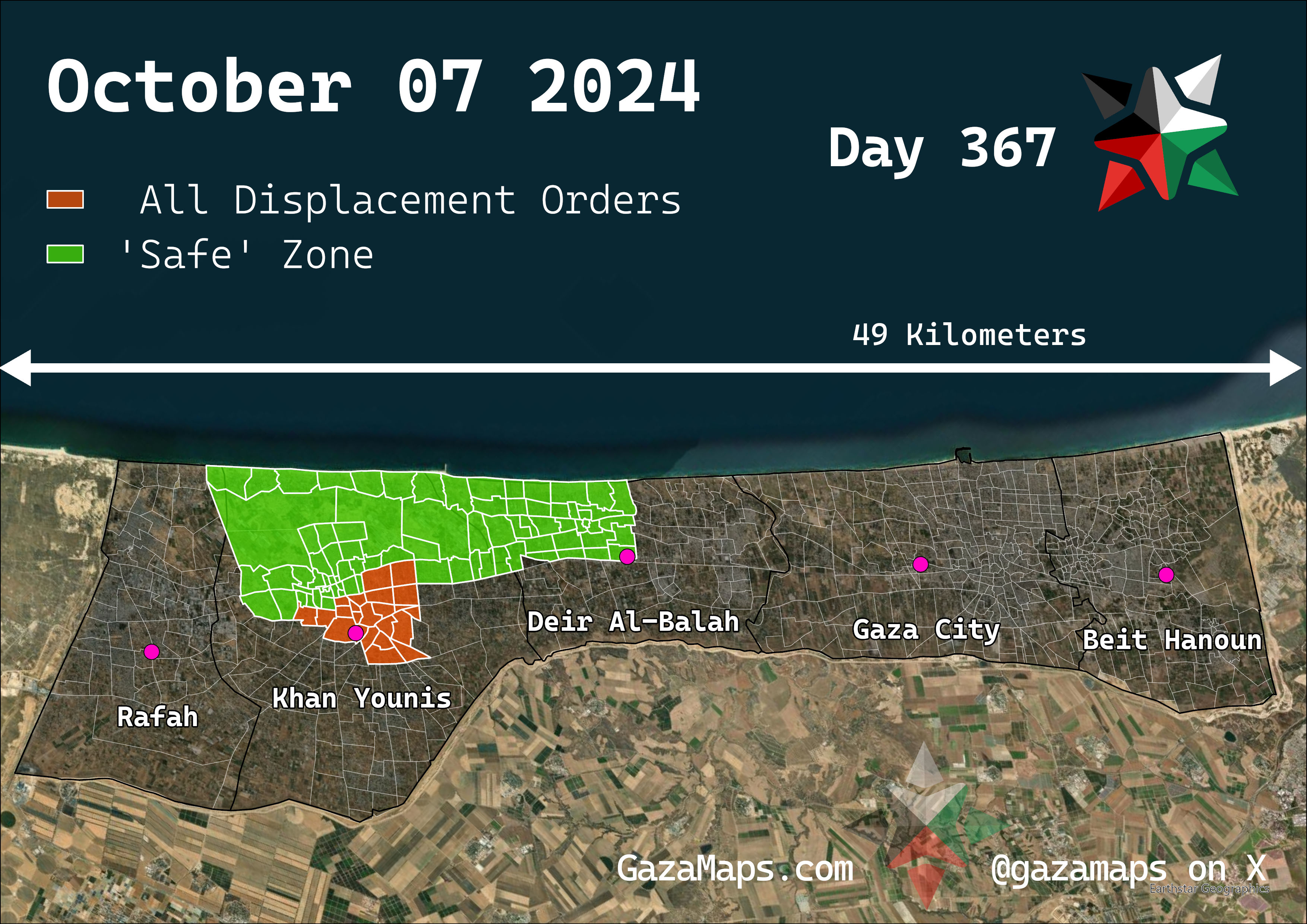 GazaMaps original map, based on IDF displacement order from 07 October 2024