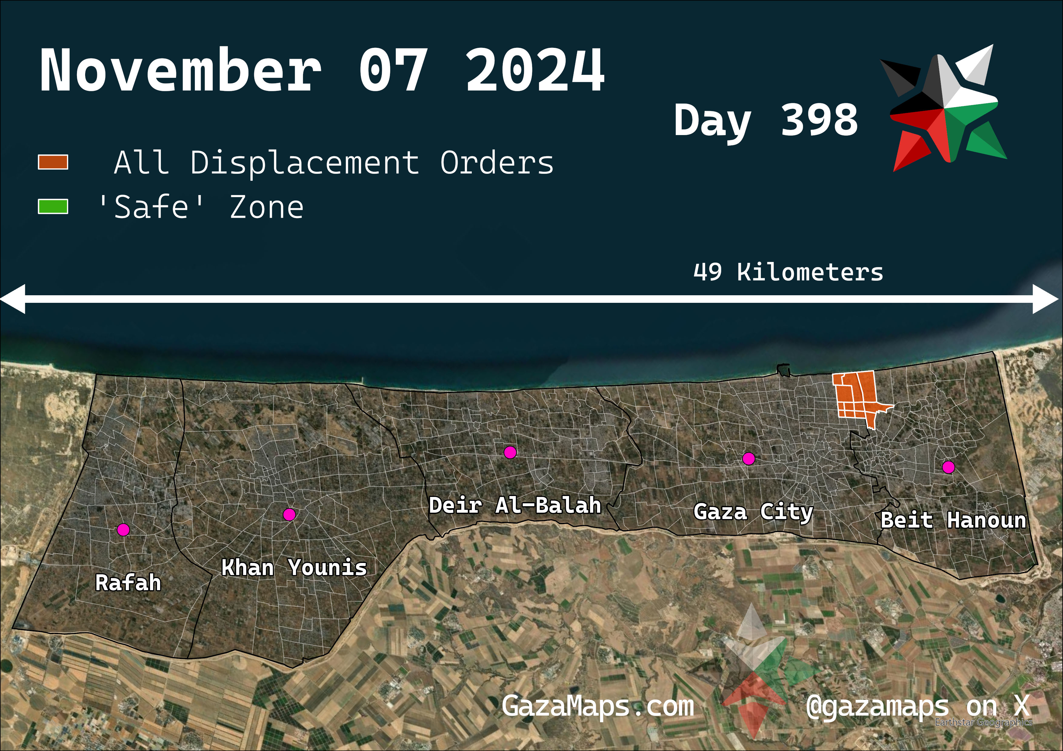 GazaMaps original map, based on IDF displacement order from 07 November 2024