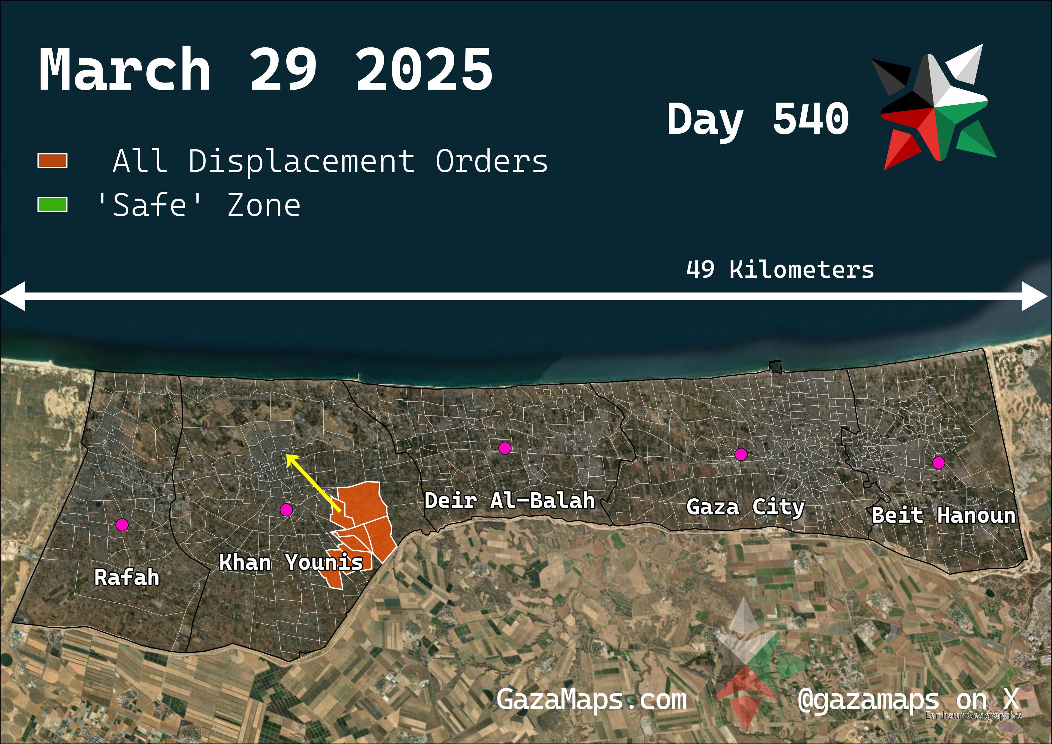 GazaMaps original map, based on IDF displacement order from 29 March 2025