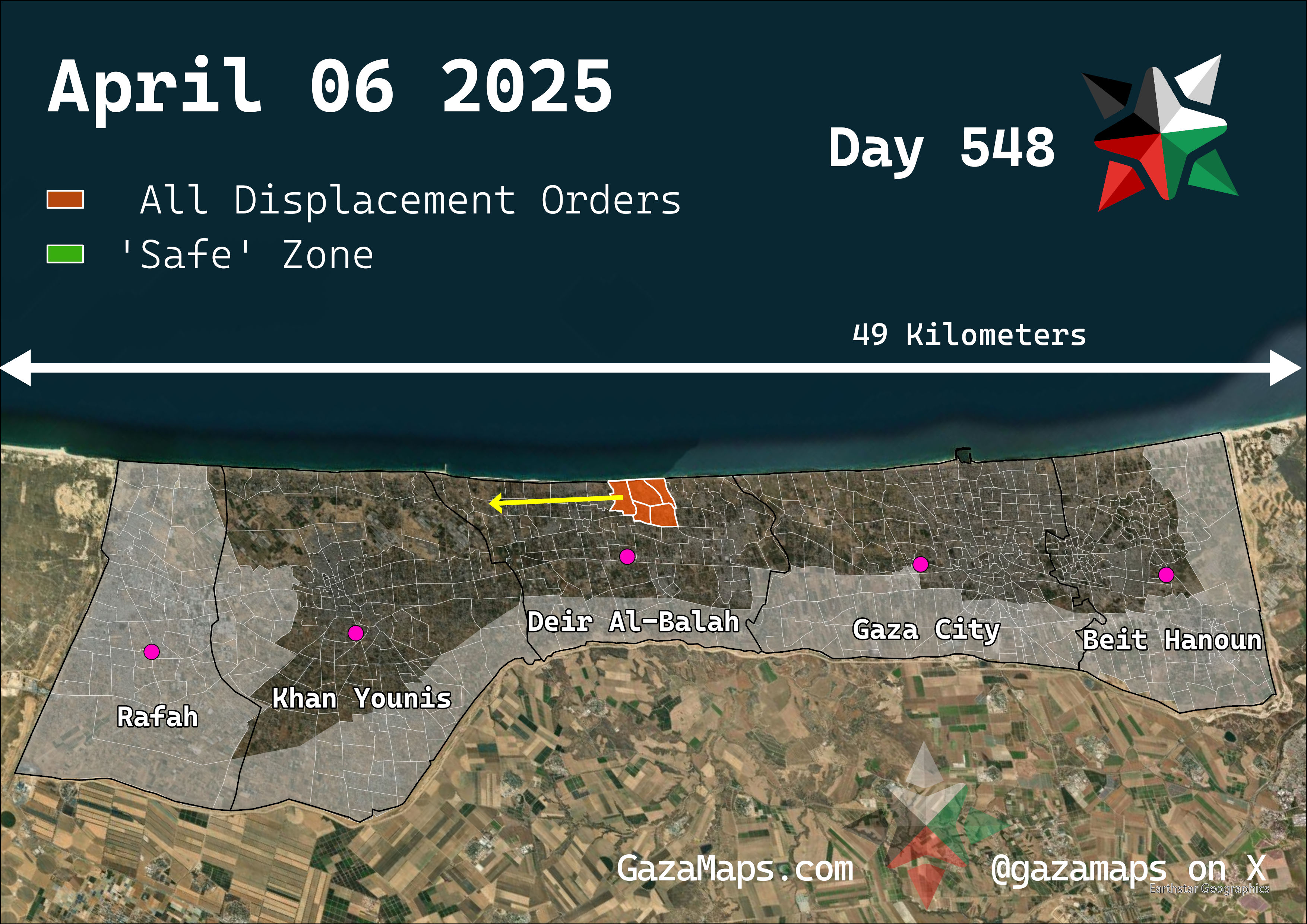 GazaMaps original map, based on IDF displacement order from 06 April 2025