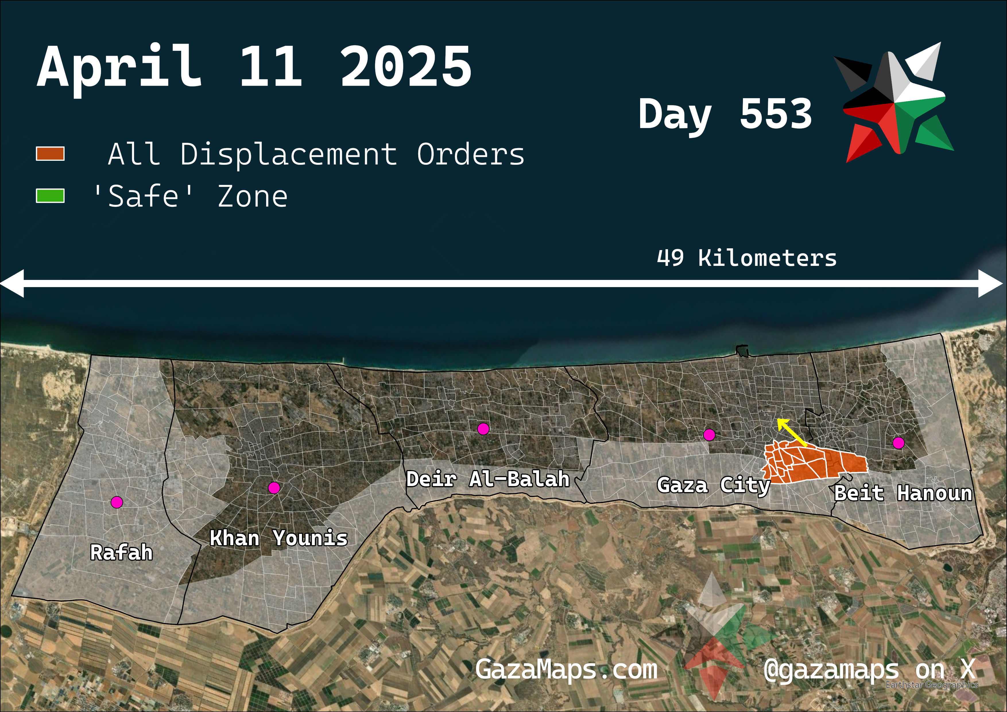 GazaMaps original map, based on IDF displacement order from 11 April 2025