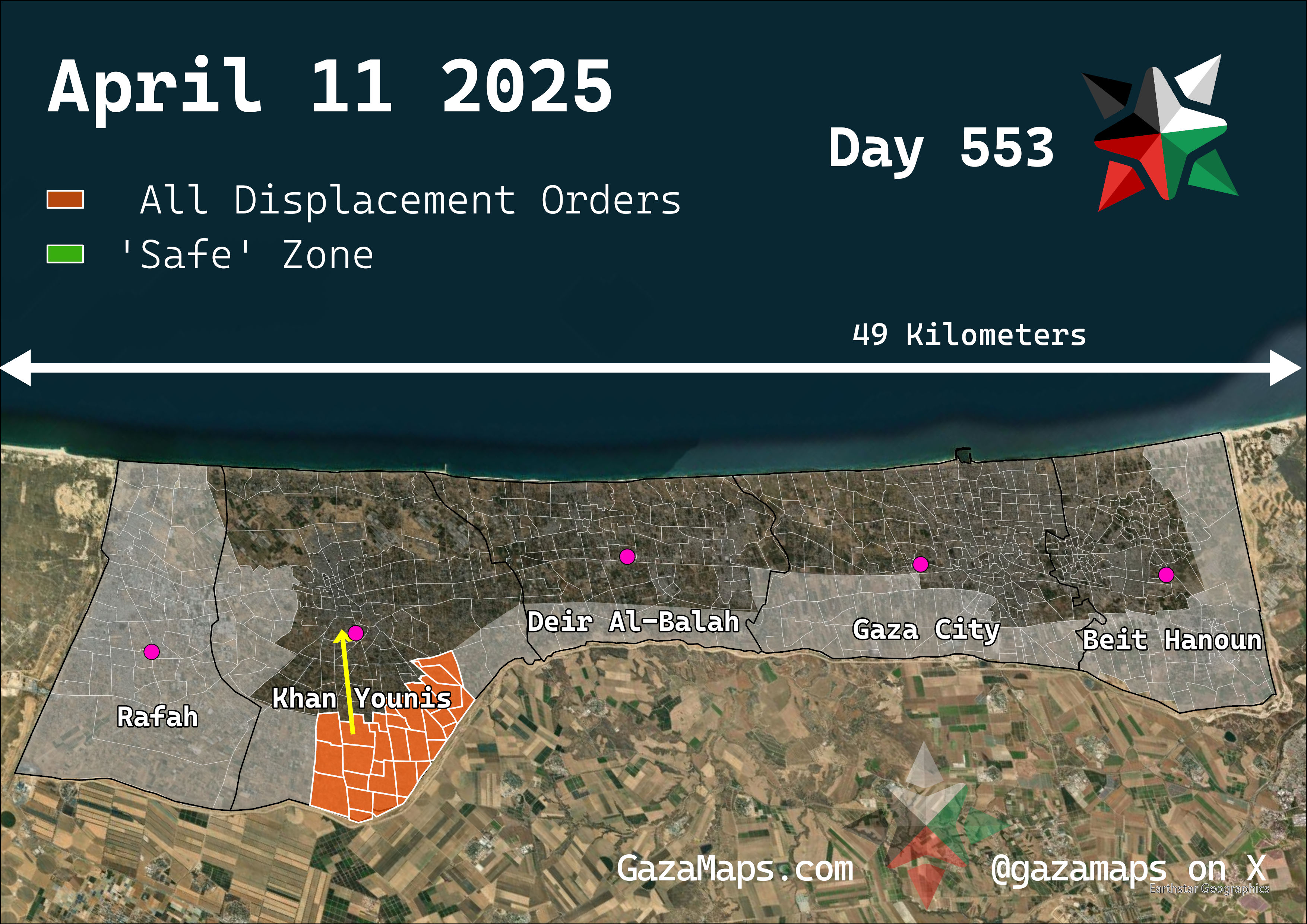 GazaMaps original map, based on IDF displacement order from 11 April 2025