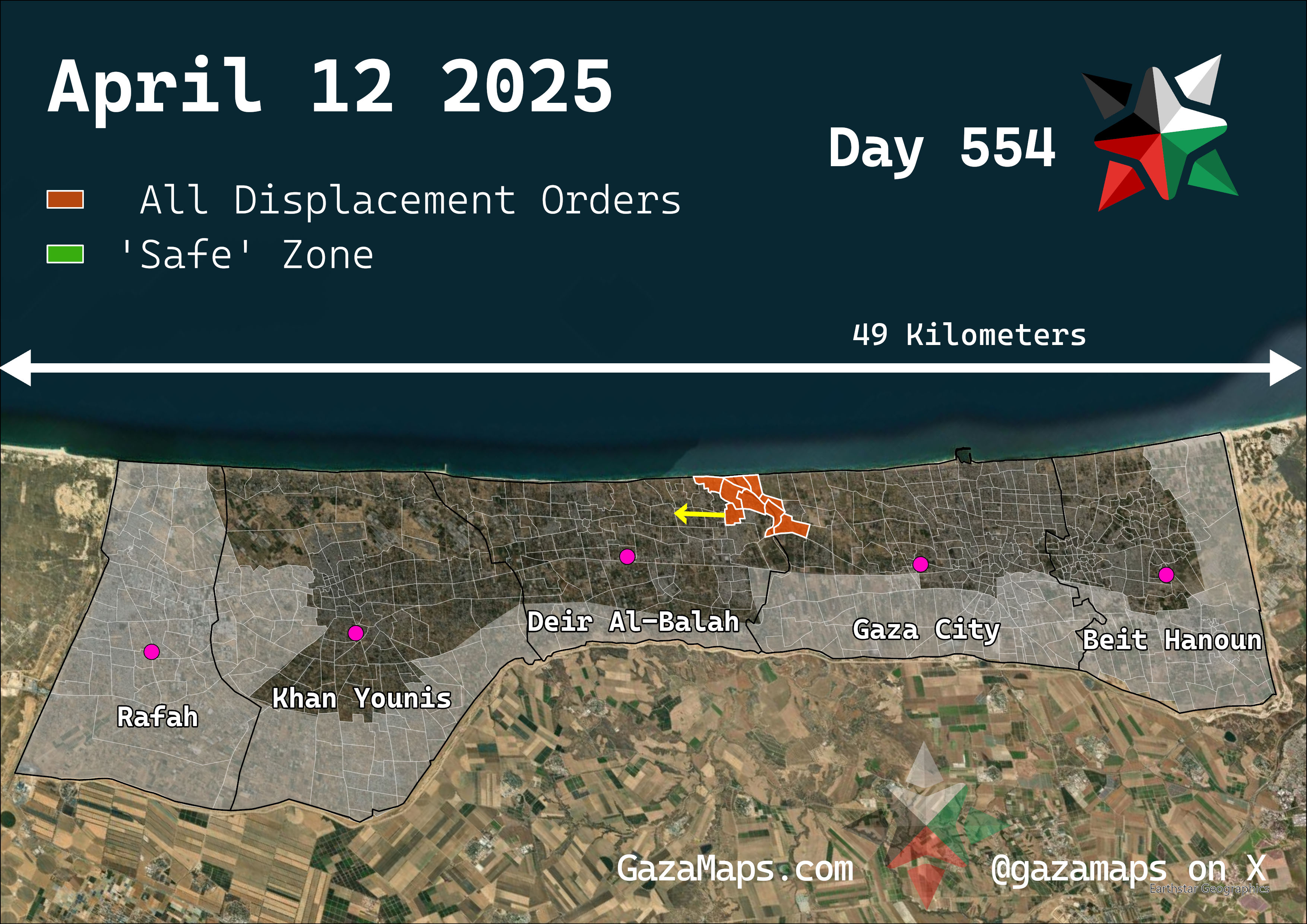 GazaMaps original map, based on IDF displacement order from 12 April 2025