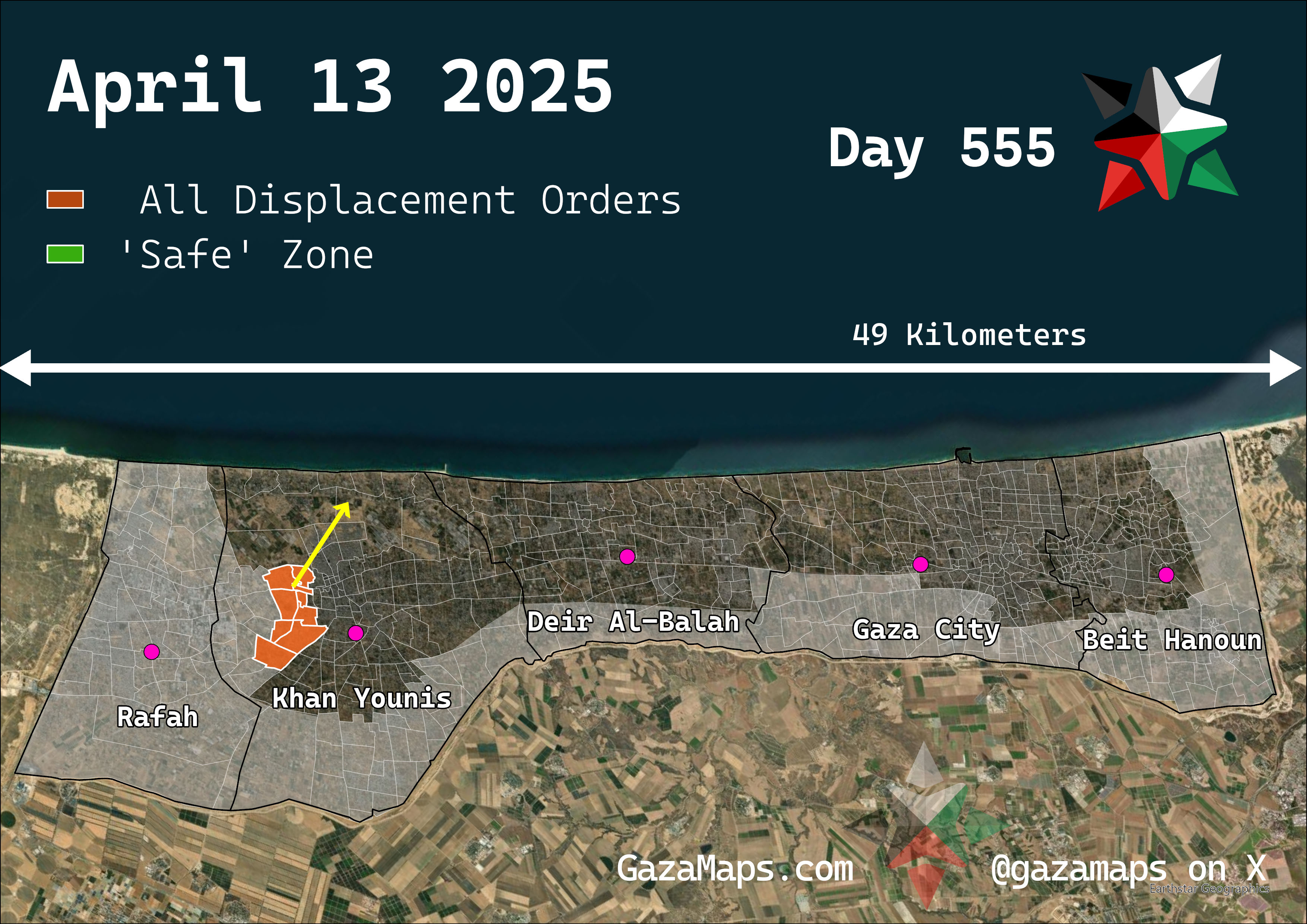 GazaMaps original map, based on IDF displacement order from 13 April 2025
