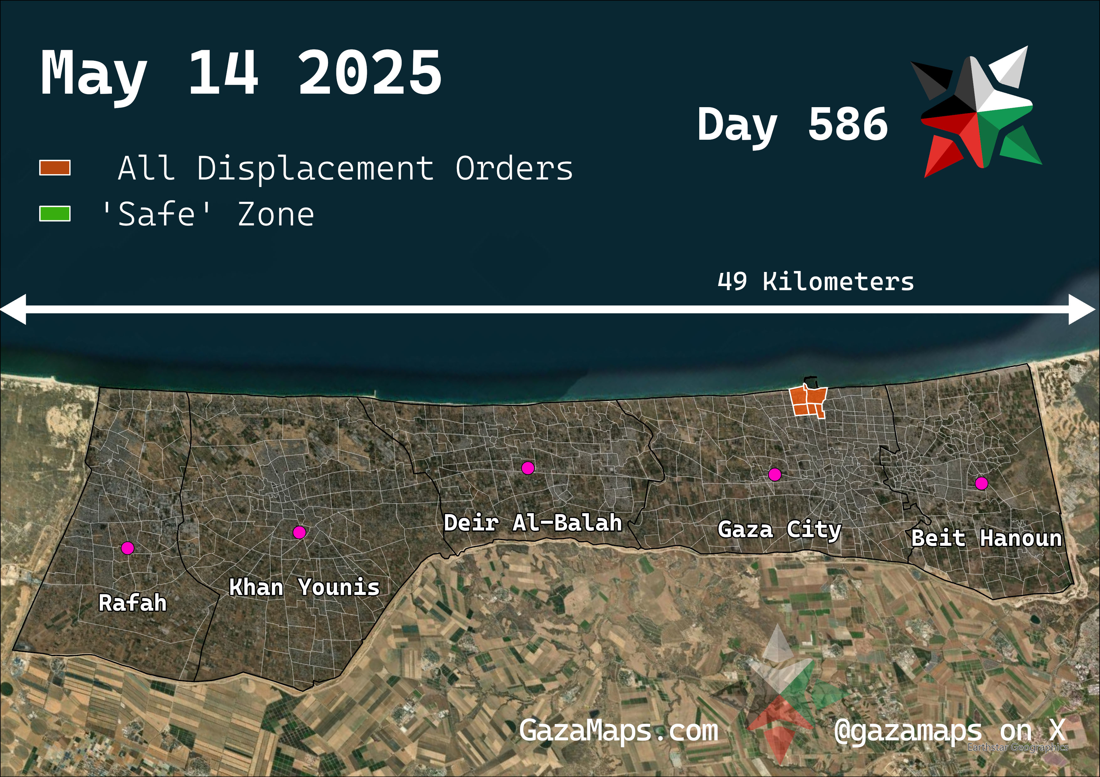 GazaMaps original map, based on IDF displacement order from 14 May 2025