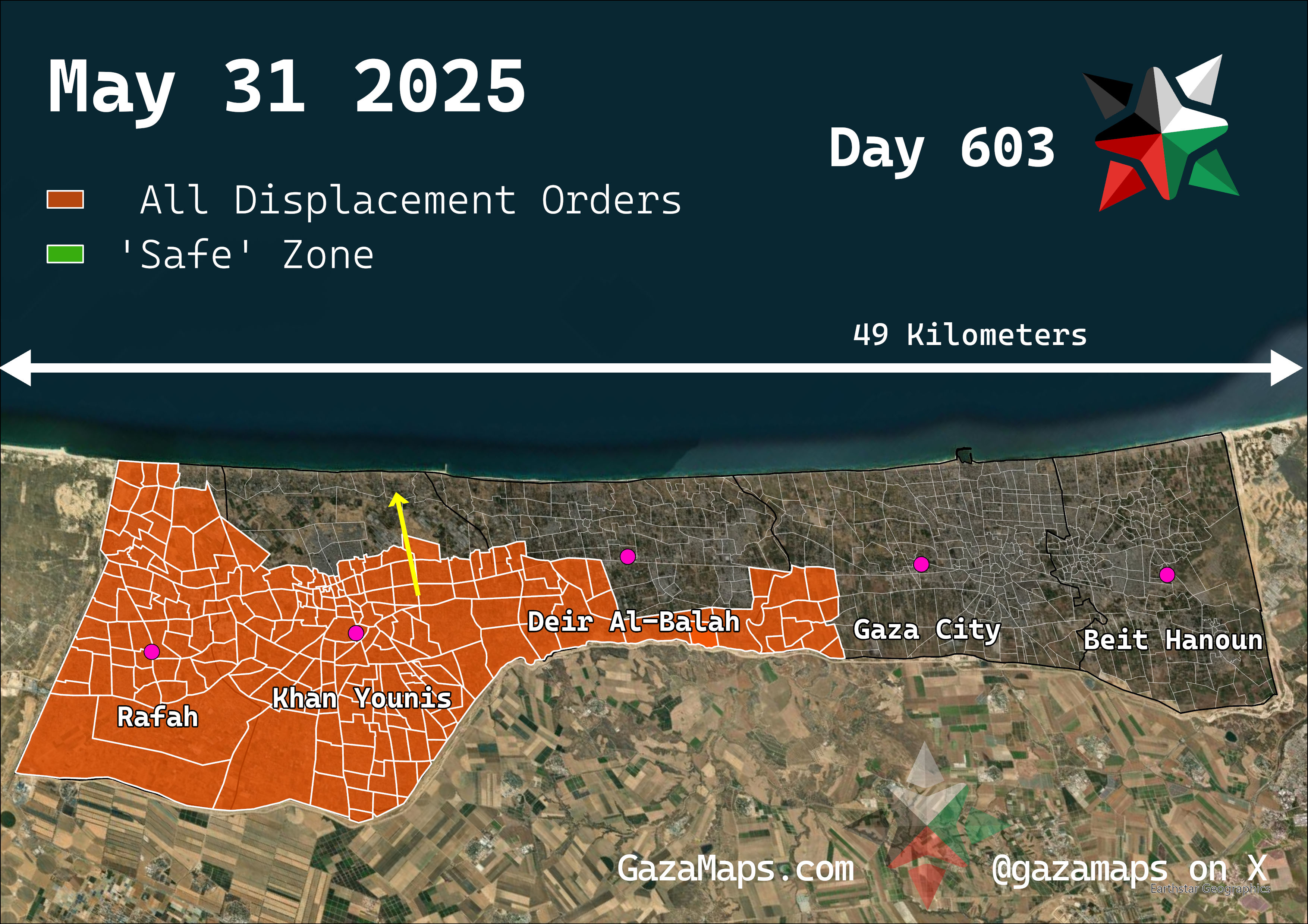 GazaMaps original map, based on IDF displacement order from 31 May 2025