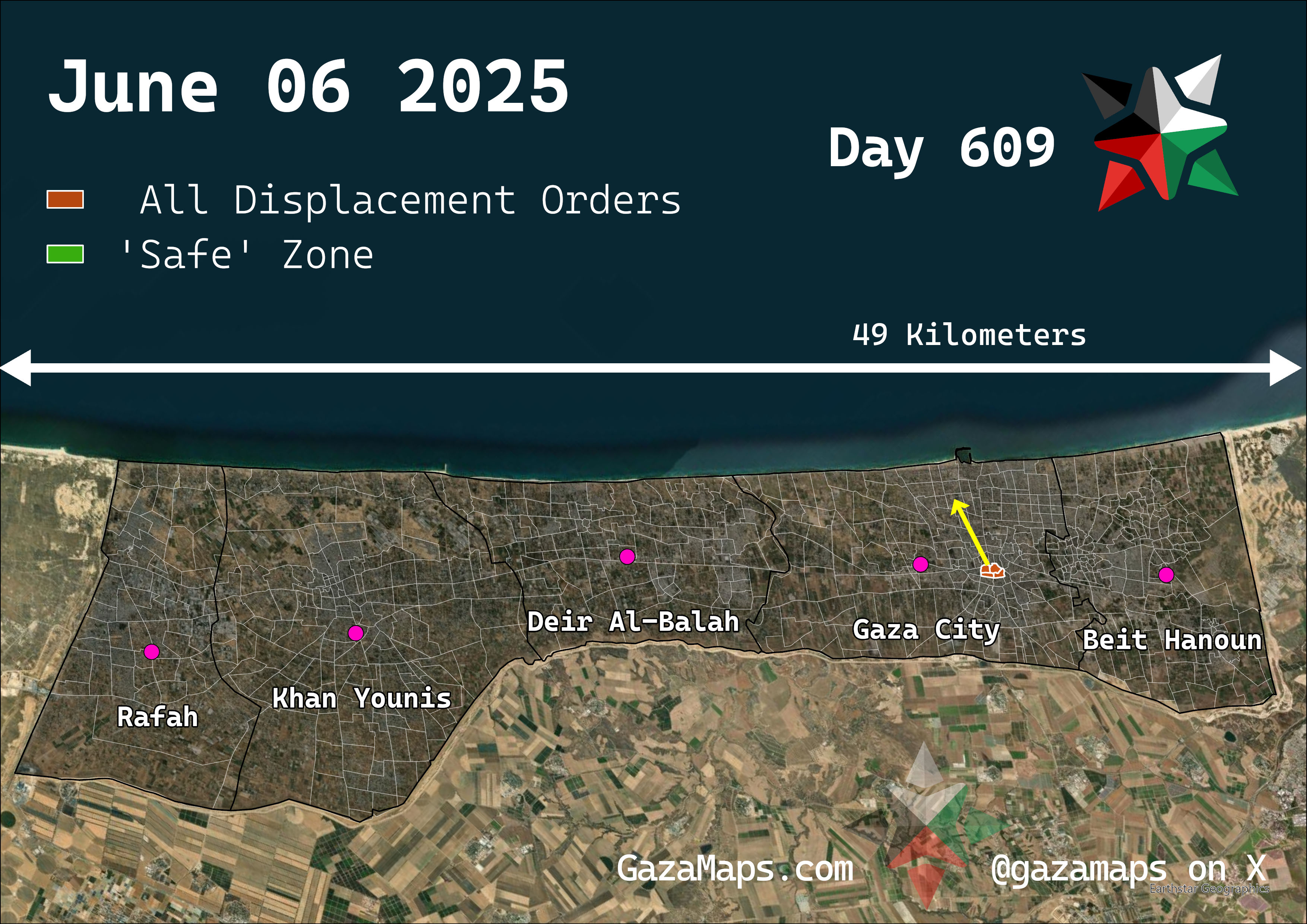 GazaMaps original map, based on IDF displacement order from 06 June 2025