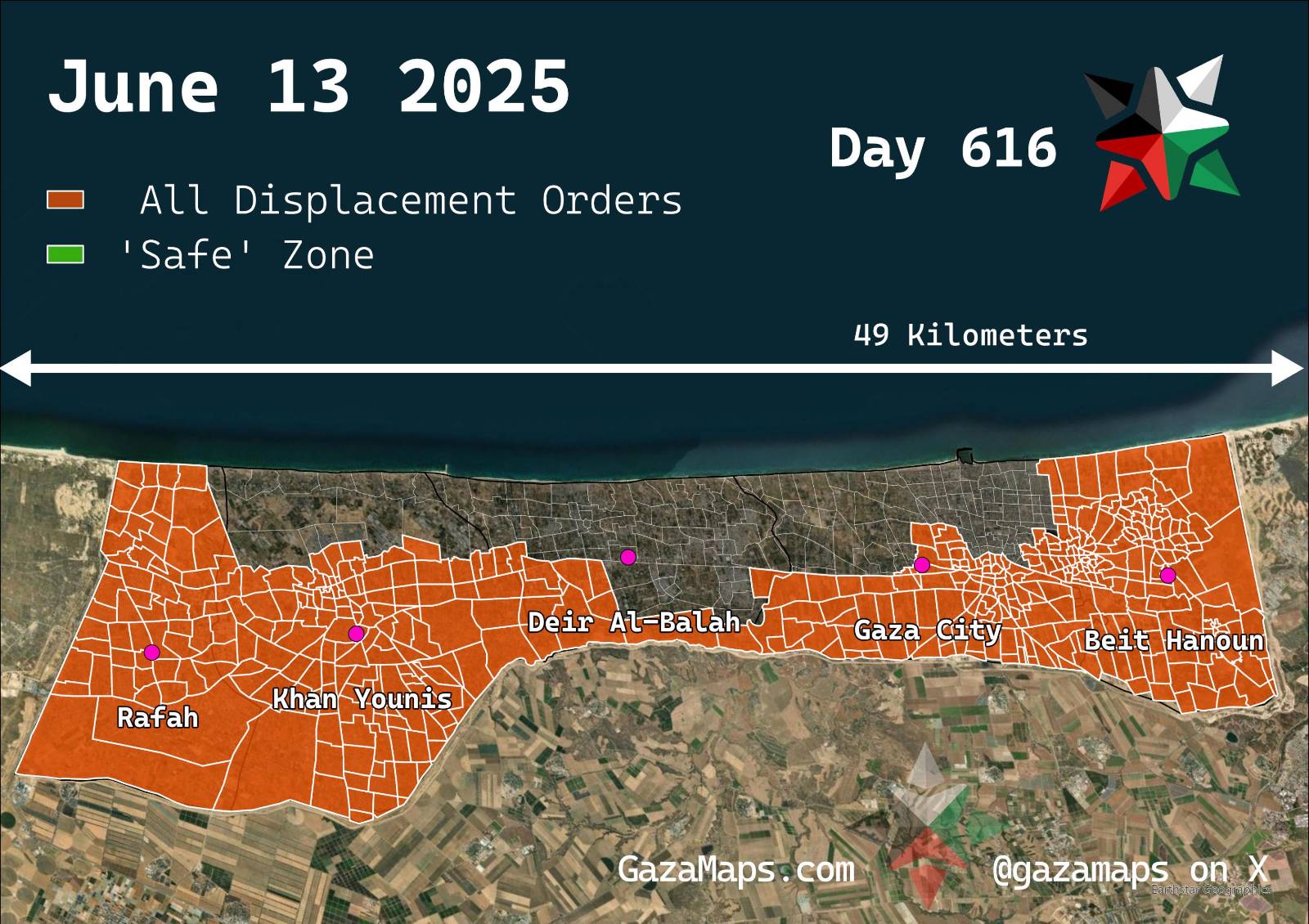 GazaMaps original map, based on IDF displacement order from 13 June 2025