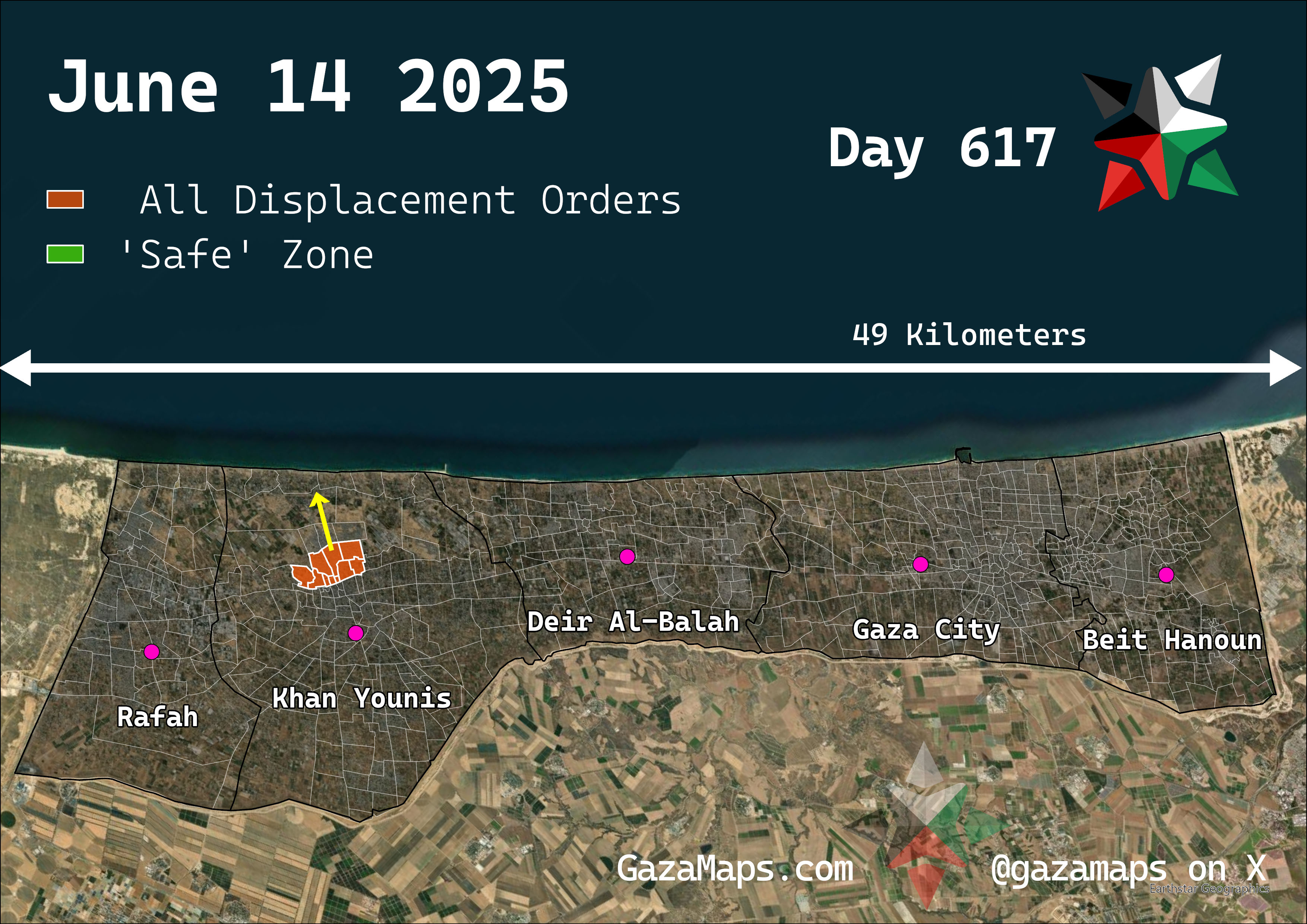 GazaMaps original map, based on IDF displacement order from 14 June 2025