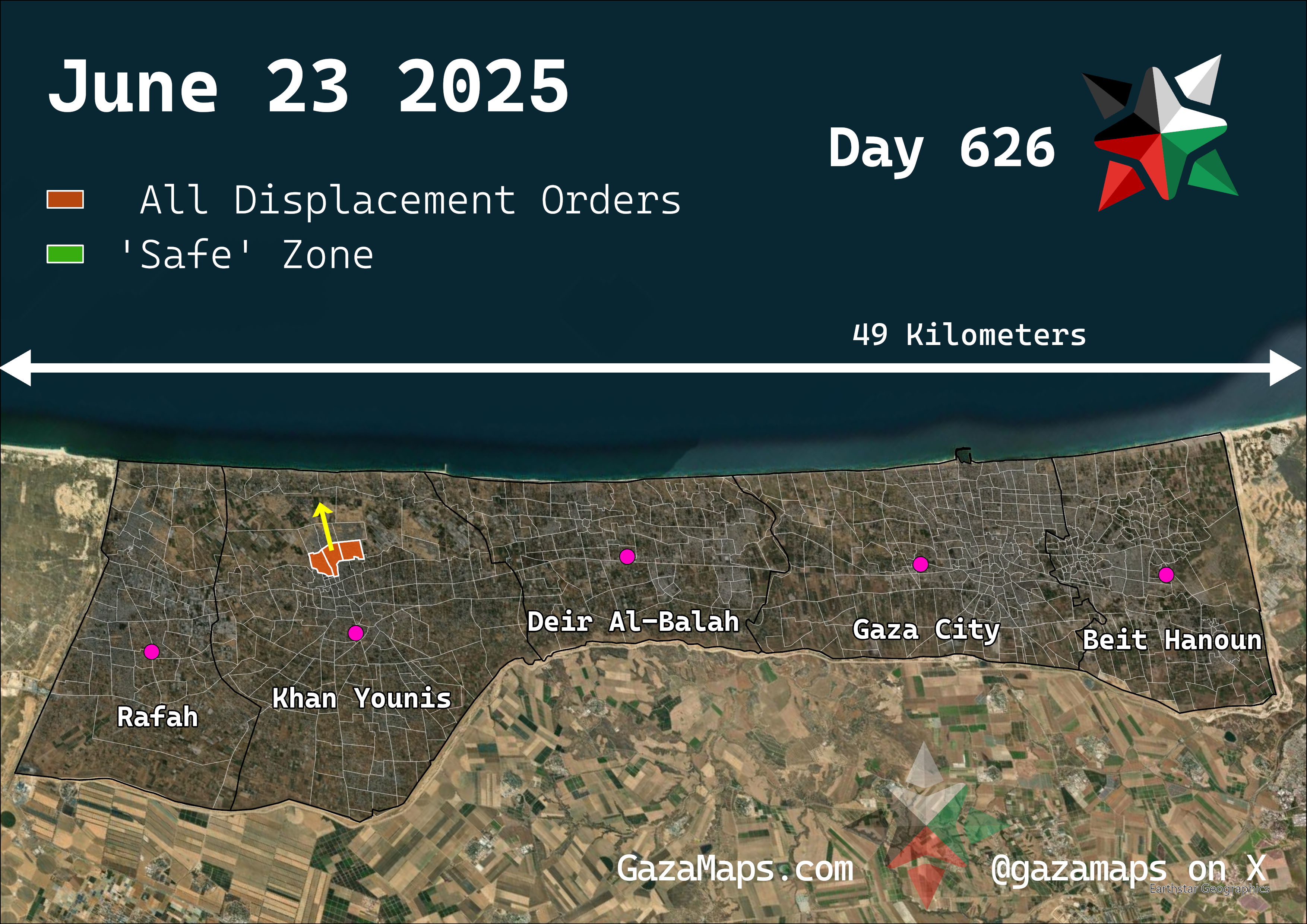 GazaMaps original map, based on IDF displacement order from 23 June 2025