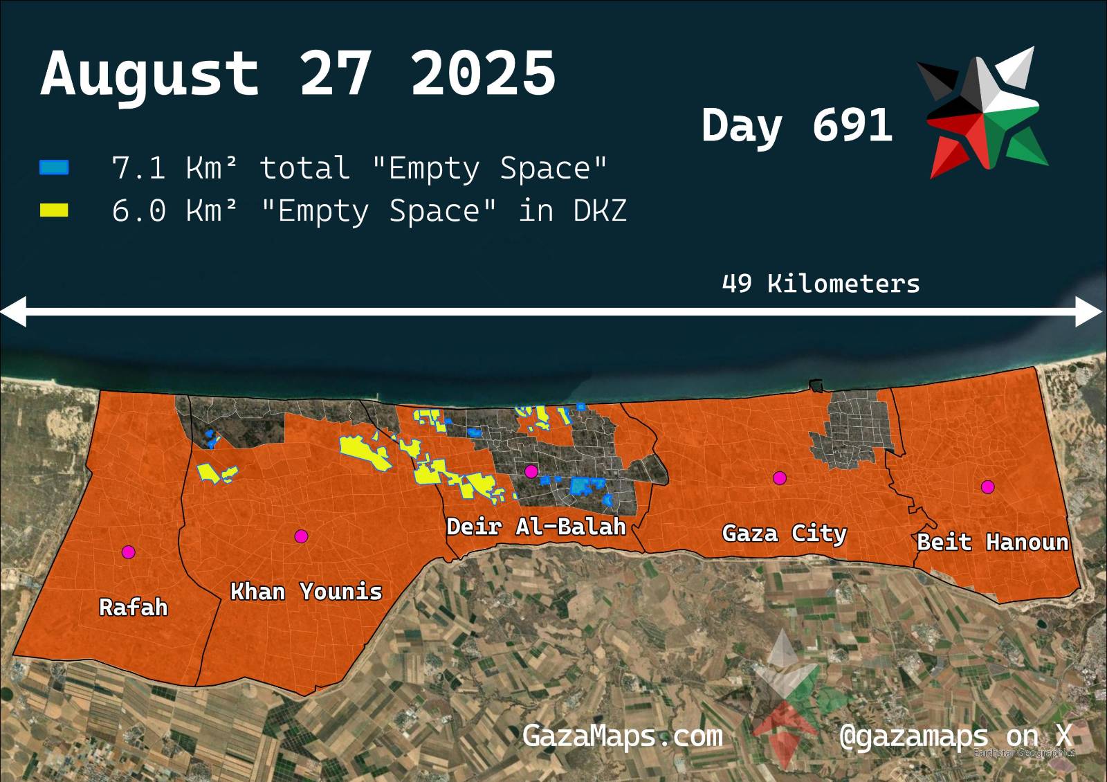 GazaMaps original map, based on IDF displacement order from 27 August 2025