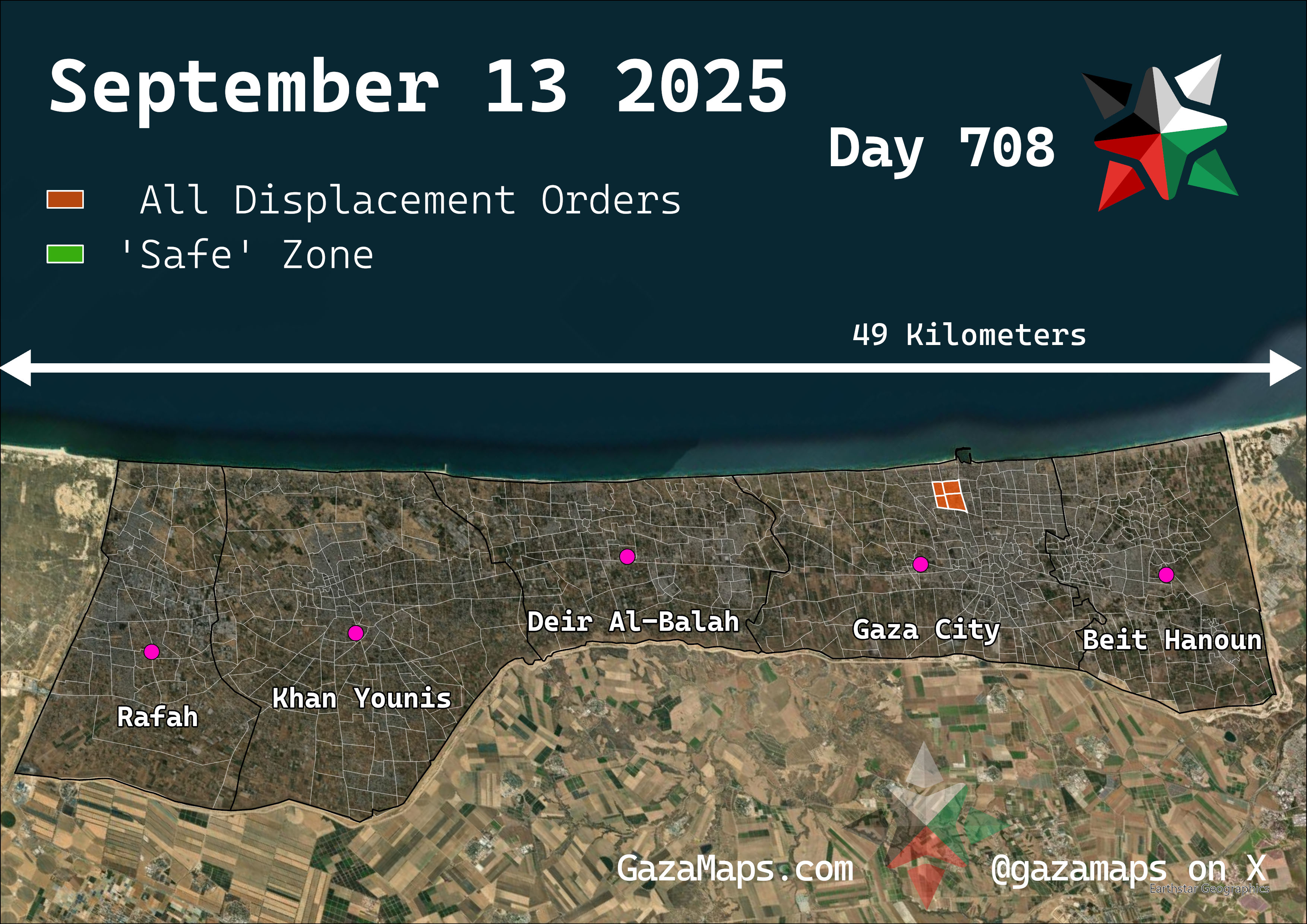 GazaMaps original map, based on IDF displacement order from 13 September 2025