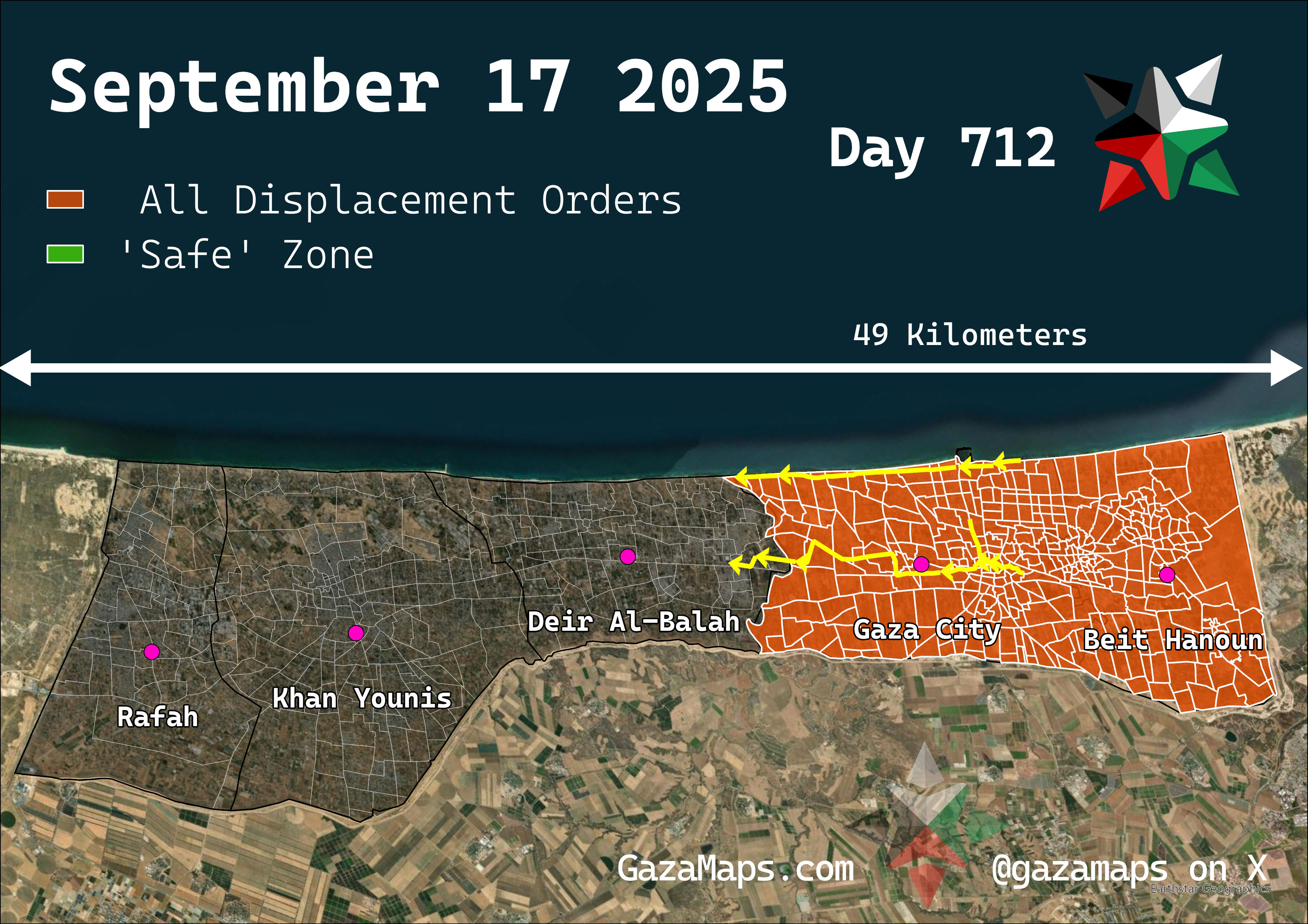 GazaMaps original map, based on IDF displacement order from 17 September 2025