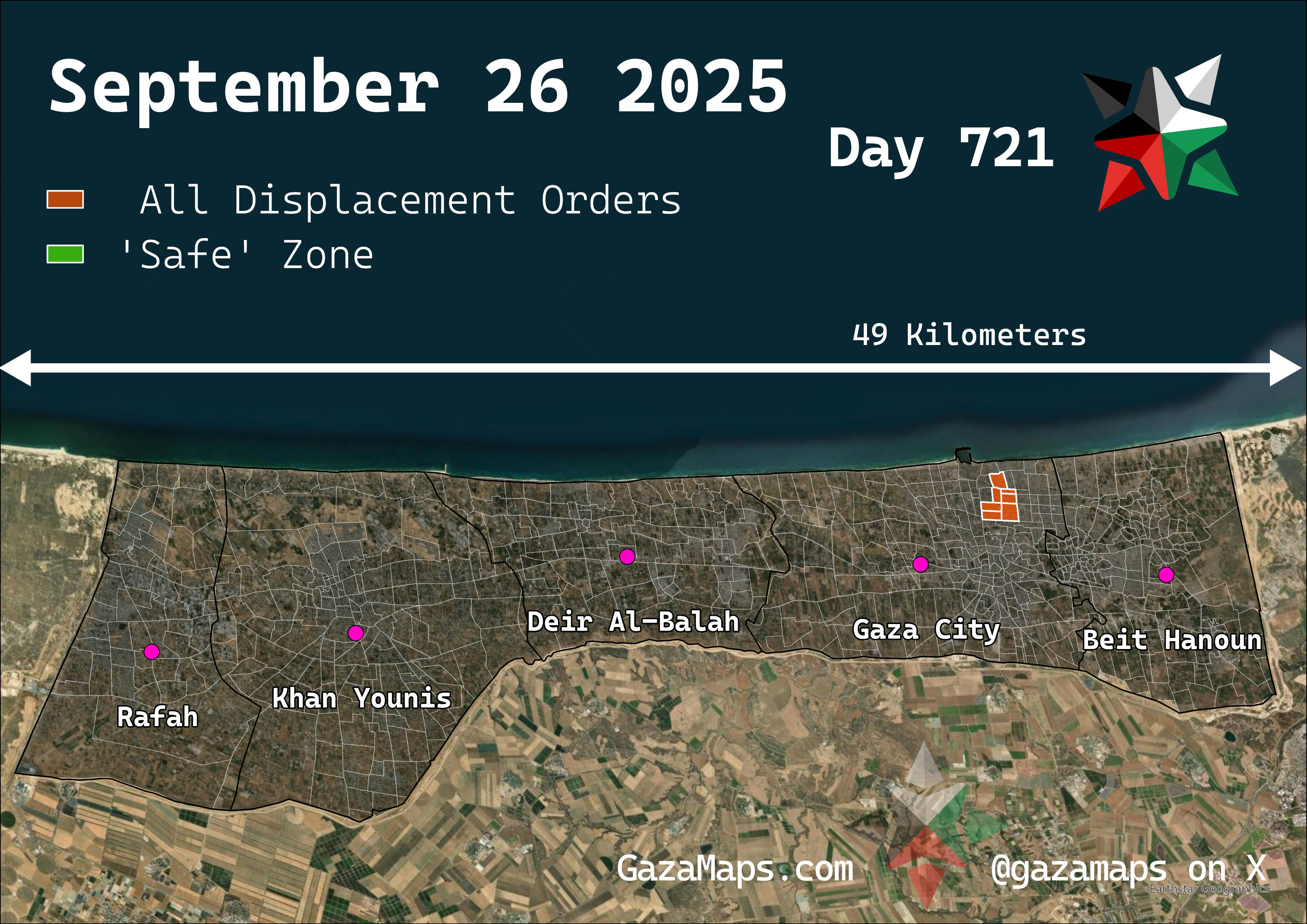 GazaMaps original map, based on IDF displacement order from 26 September 2025