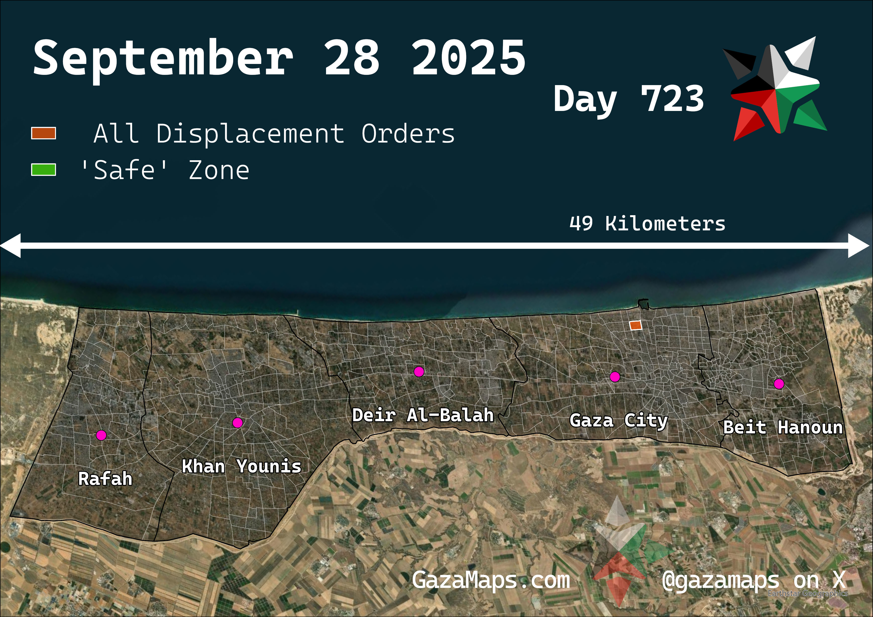 GazaMaps original map, based on IDF displacement order from 28 September 2025
