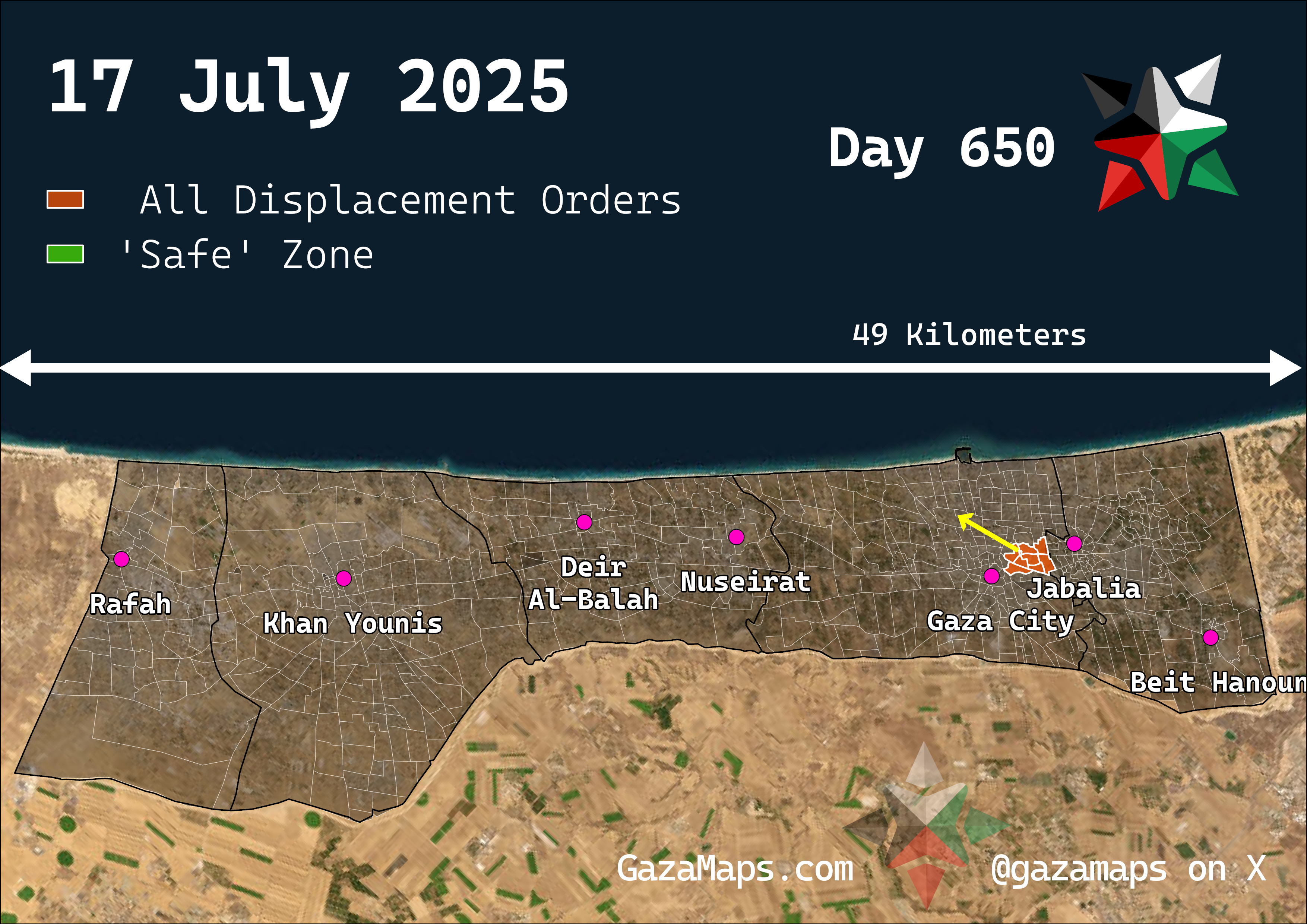 GazaMaps original map, based on IDF displacement order from 17 Jul 2025