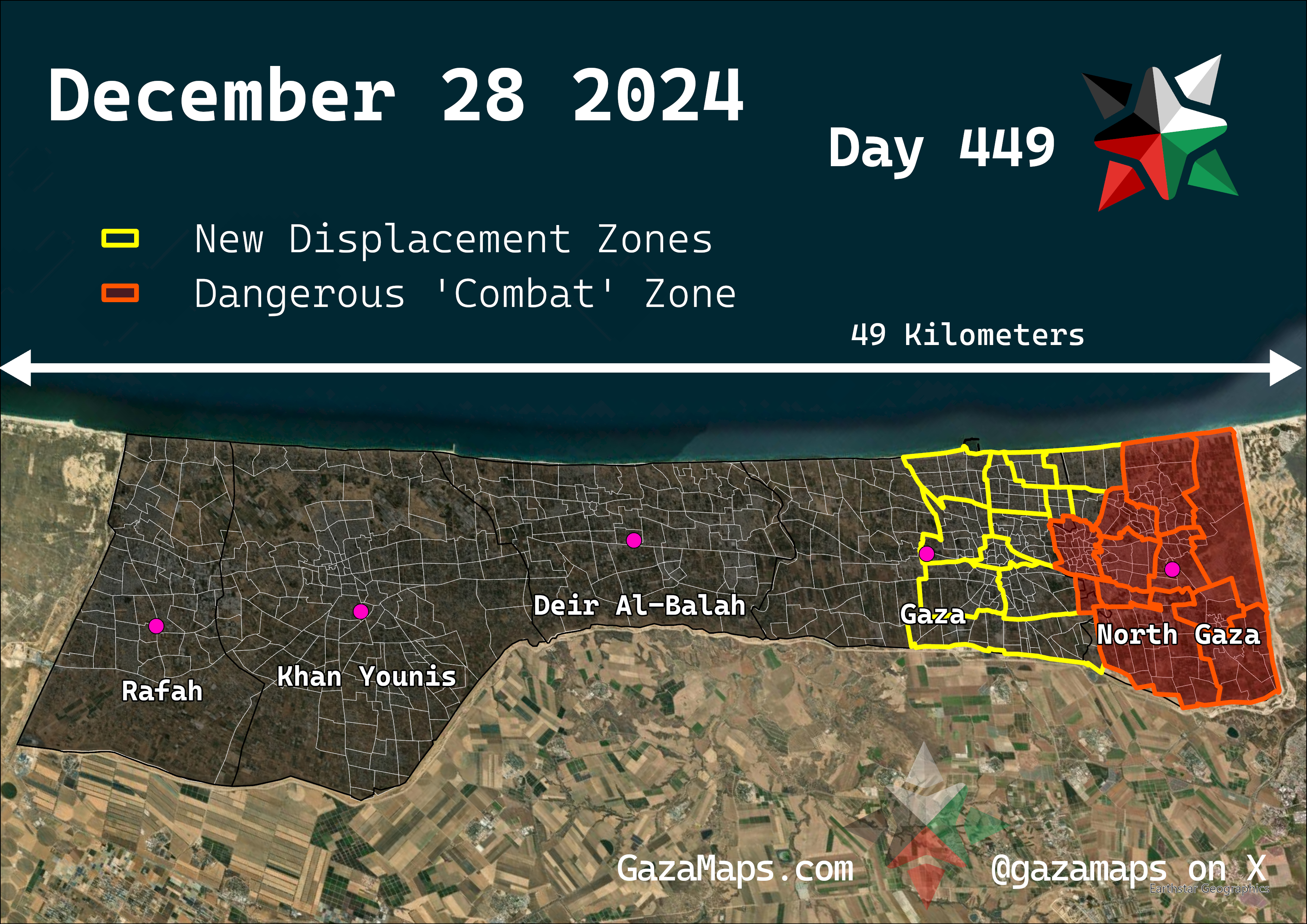 GazaMaps original map, based on IDF displacement order from 28 December, 2024