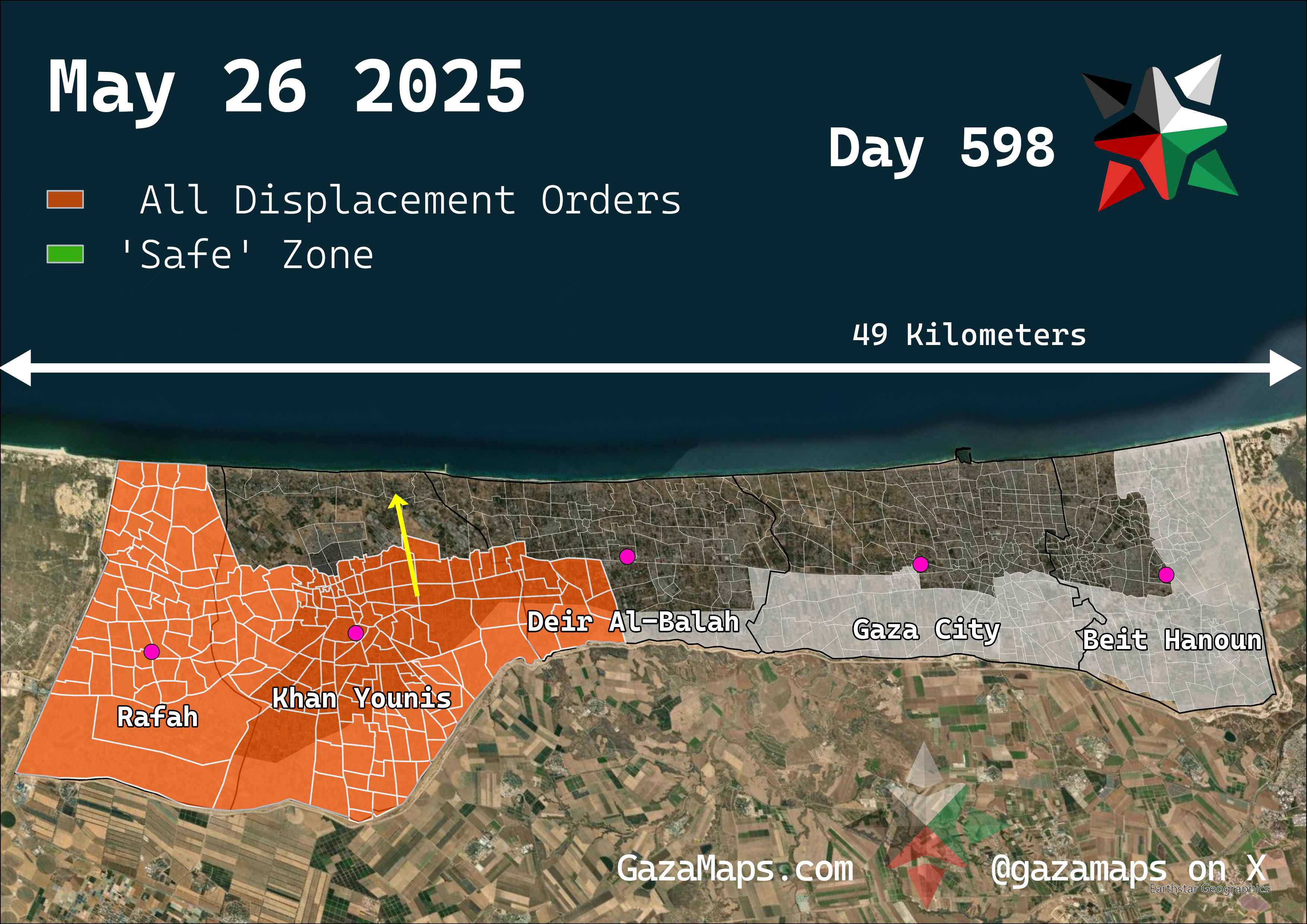 GazaMaps original map, based on IDF displacement order from 26 May, 2025