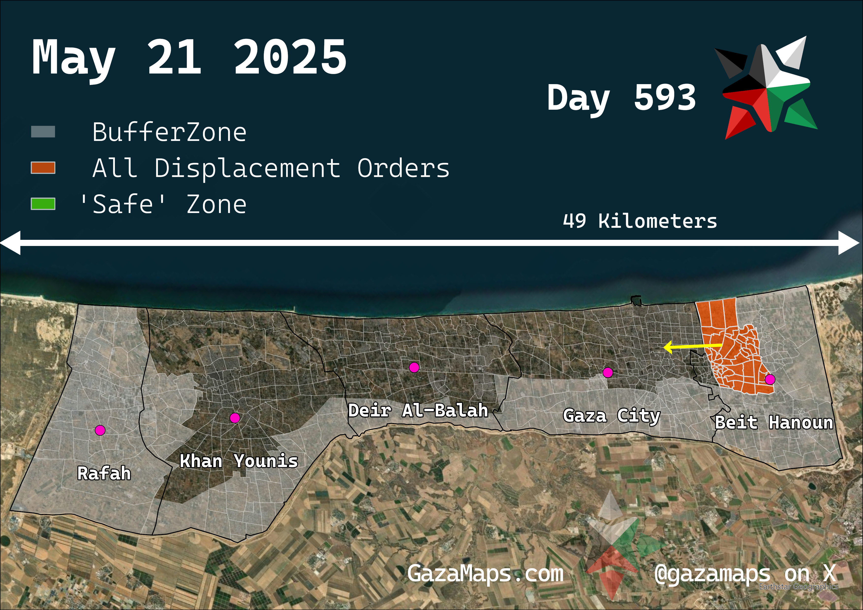 GazaMaps original map, based on IDF displacement order from 21 May, 2025