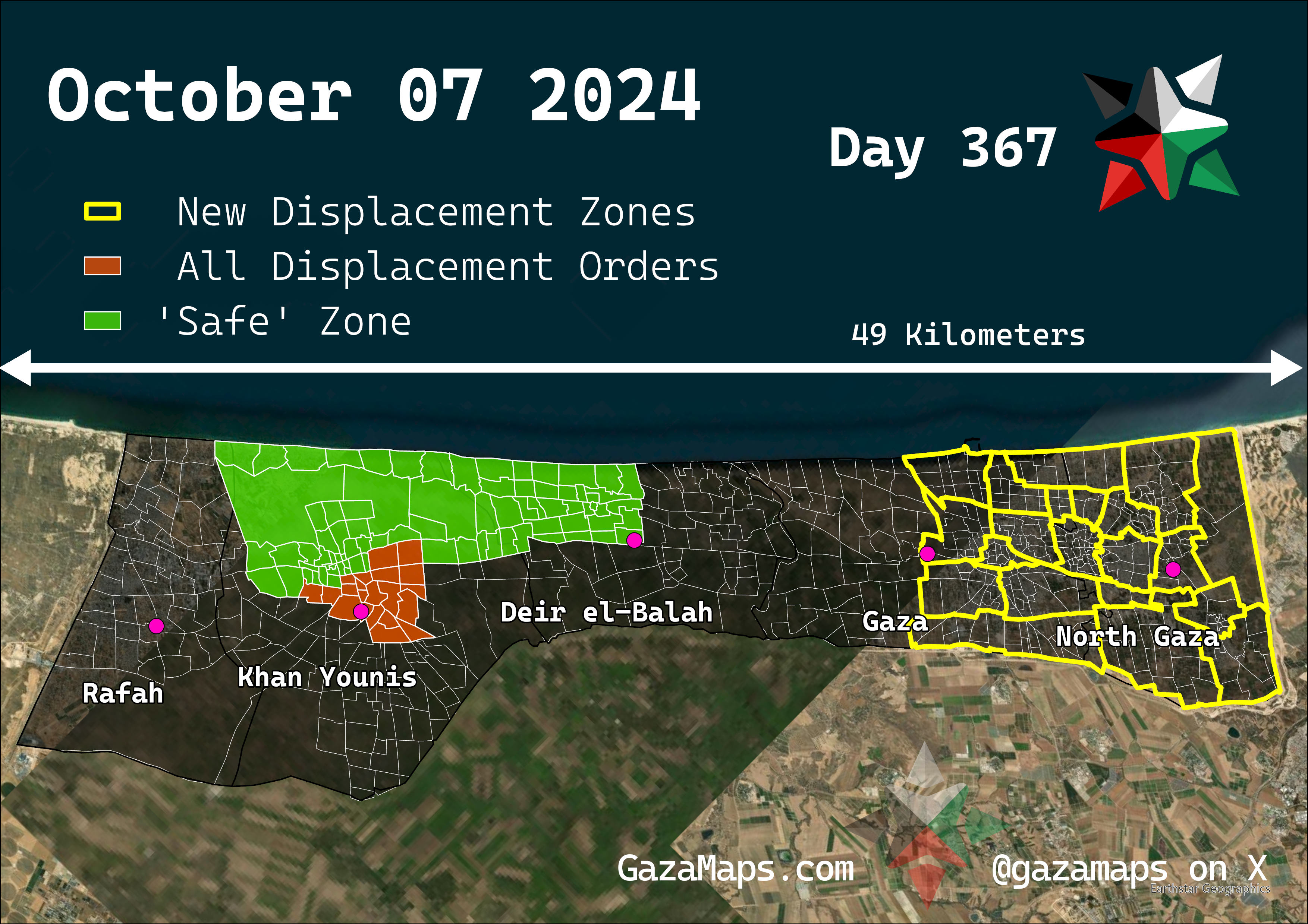 GazaMaps original map, based on IDF displacement order from 07 October, 2024