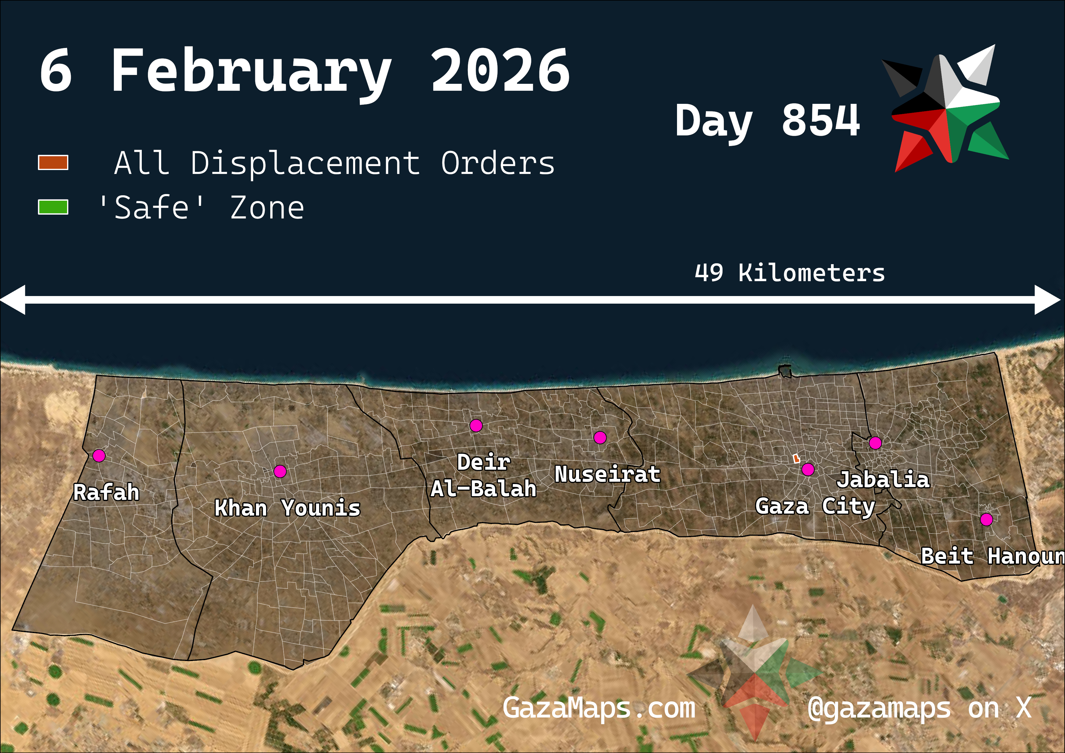 GazaMaps original map, based on IDF displacement order from 6 Feb 2026