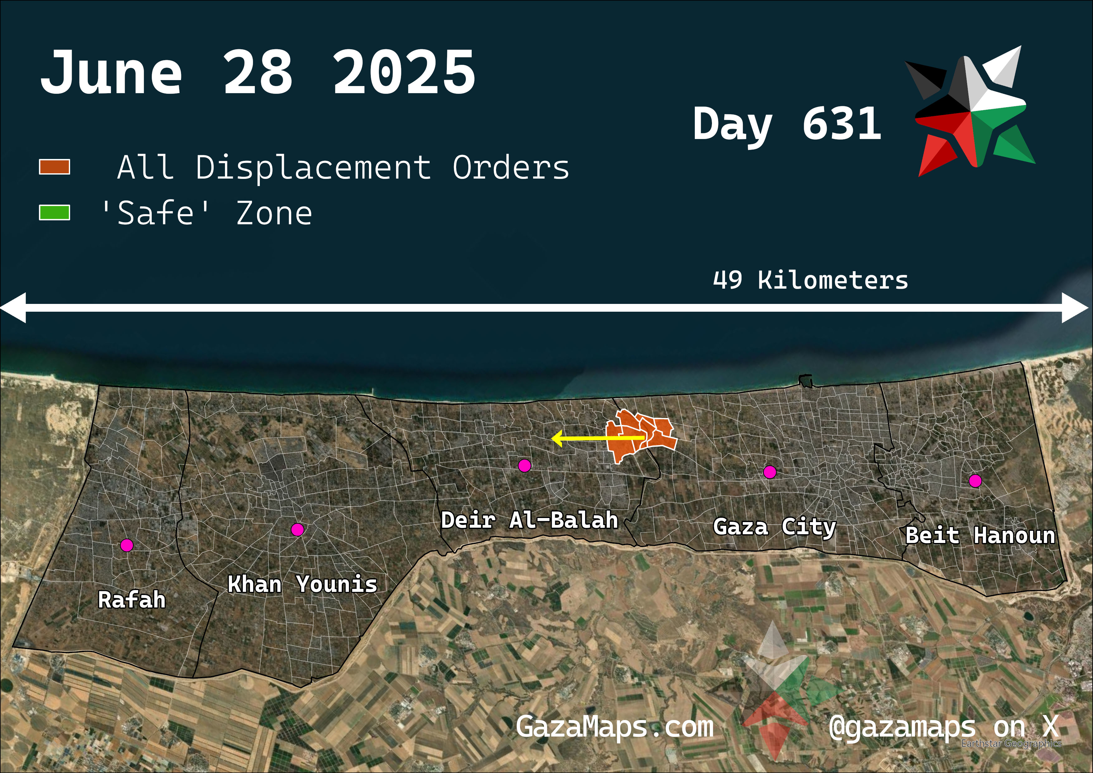 GazaMaps original map, based on IDF displacement order from 28 June, 2025