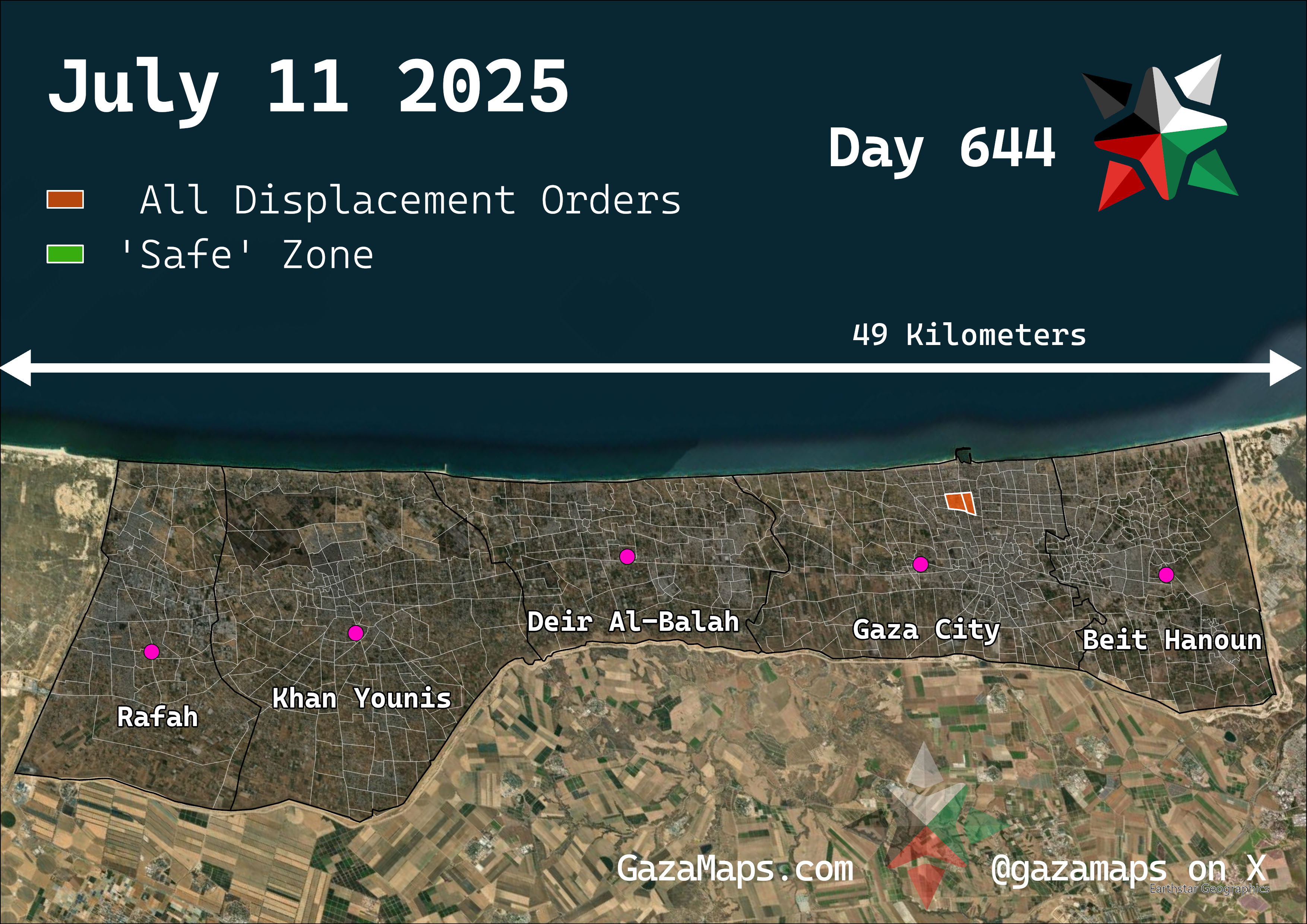 GazaMaps original map, based on IDF displacement order from 11 July, 2025