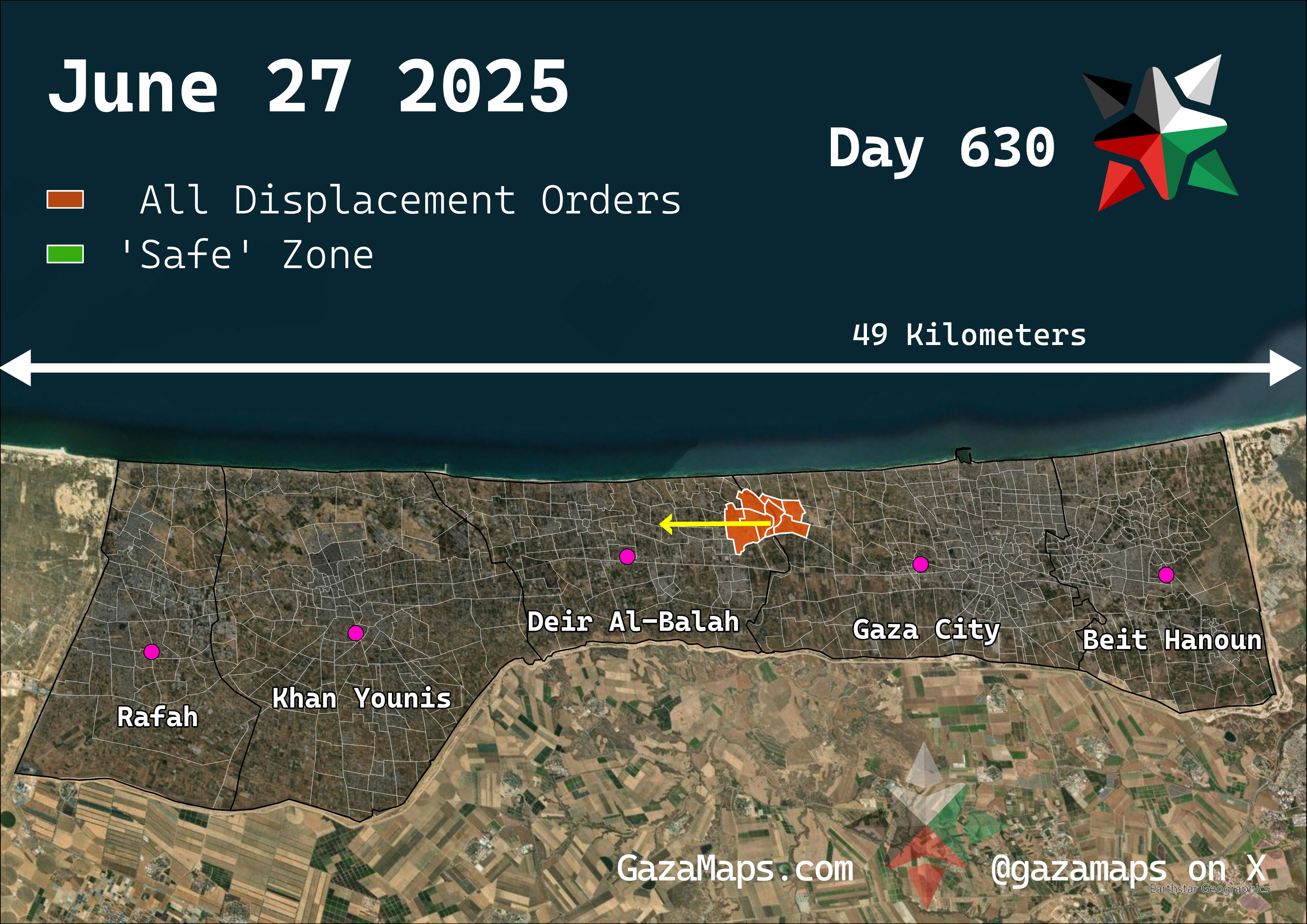 GazaMaps original map, based on IDF displacement order from 27 June, 2025