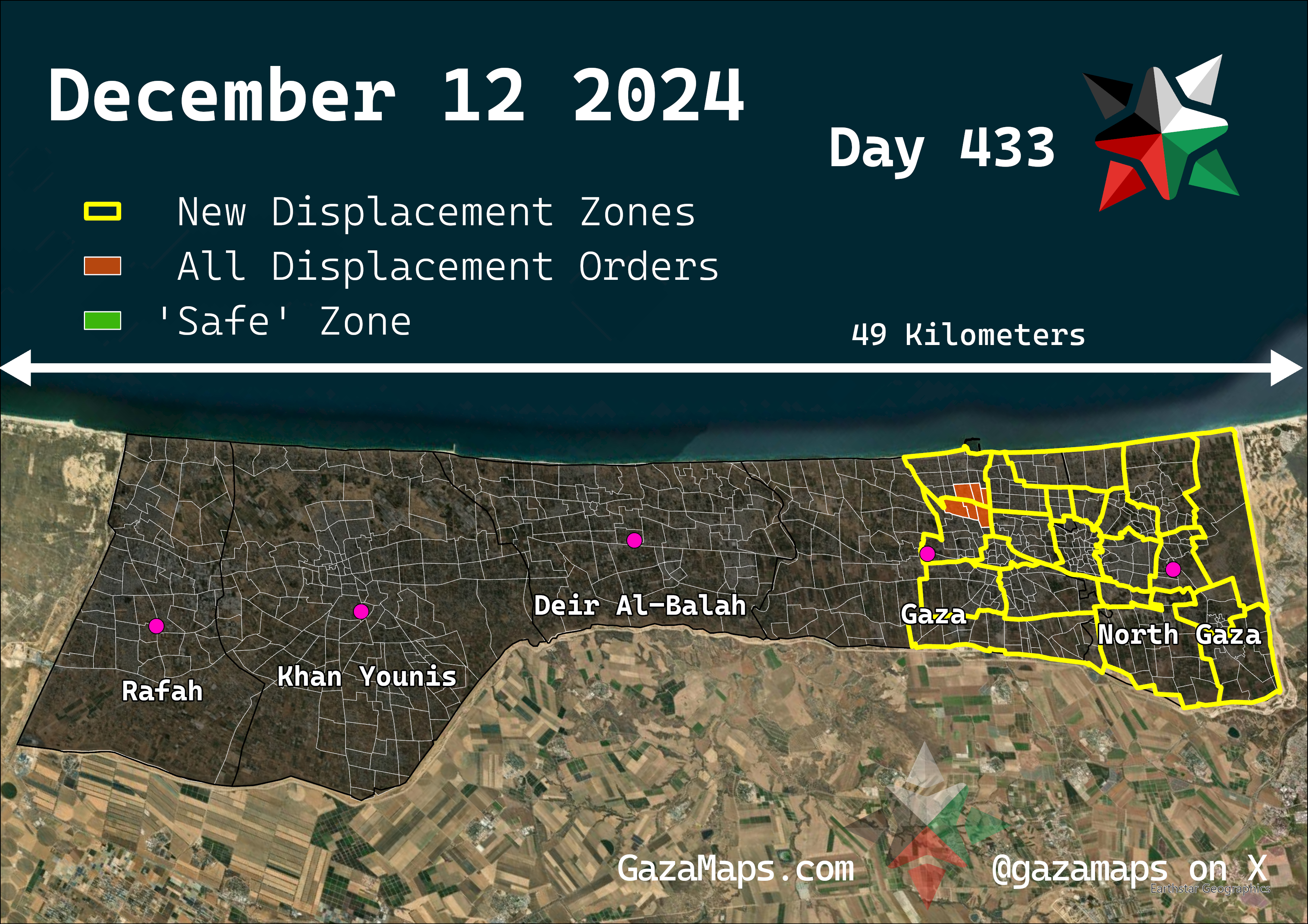 GazaMaps original map, based on IDF displacement order from 12 December, 2024