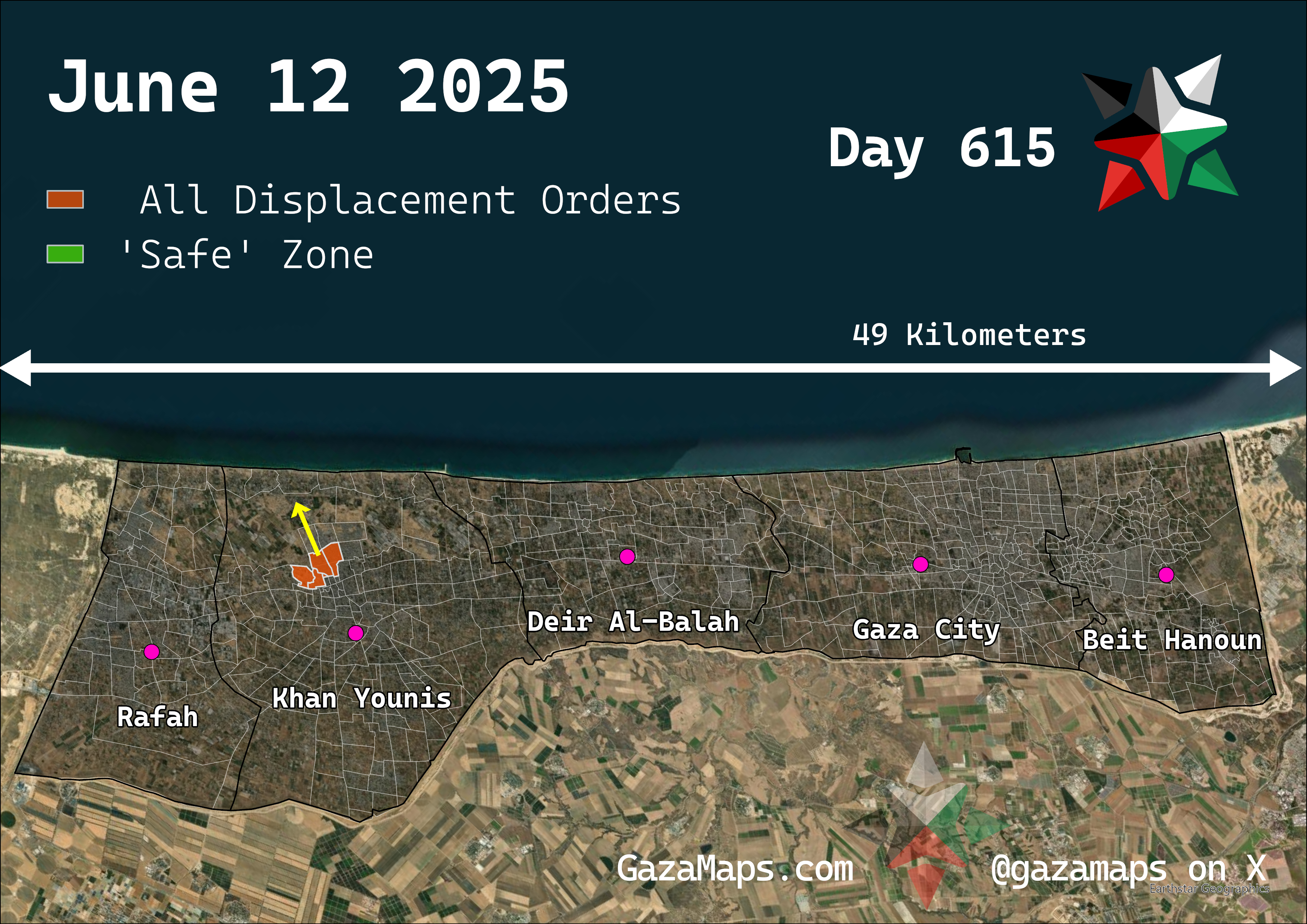 GazaMaps original map, based on IDF displacement order from 12 June, 2025