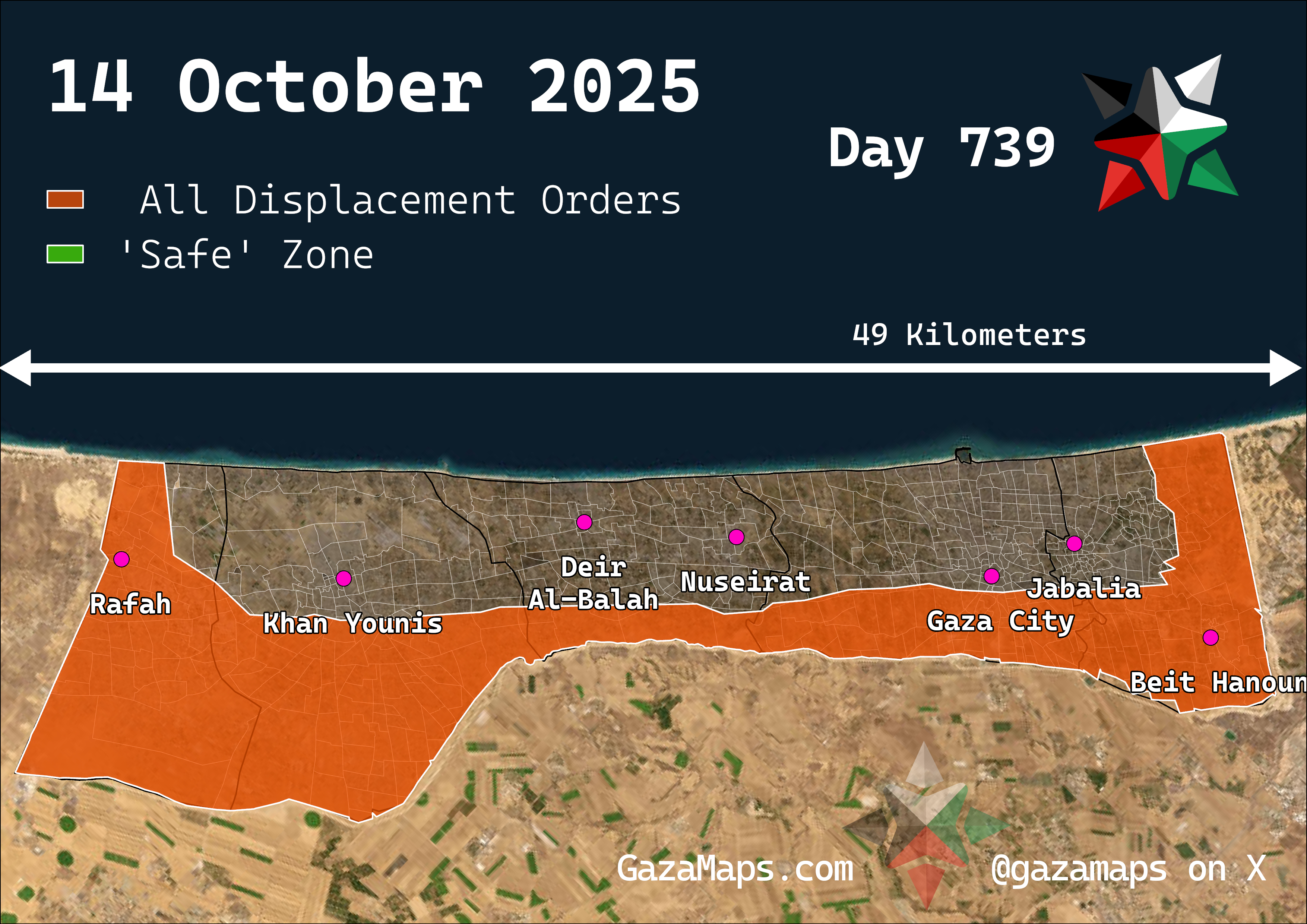 GazaMaps original map, based on IDF displacement order from 14 Oct 2025
