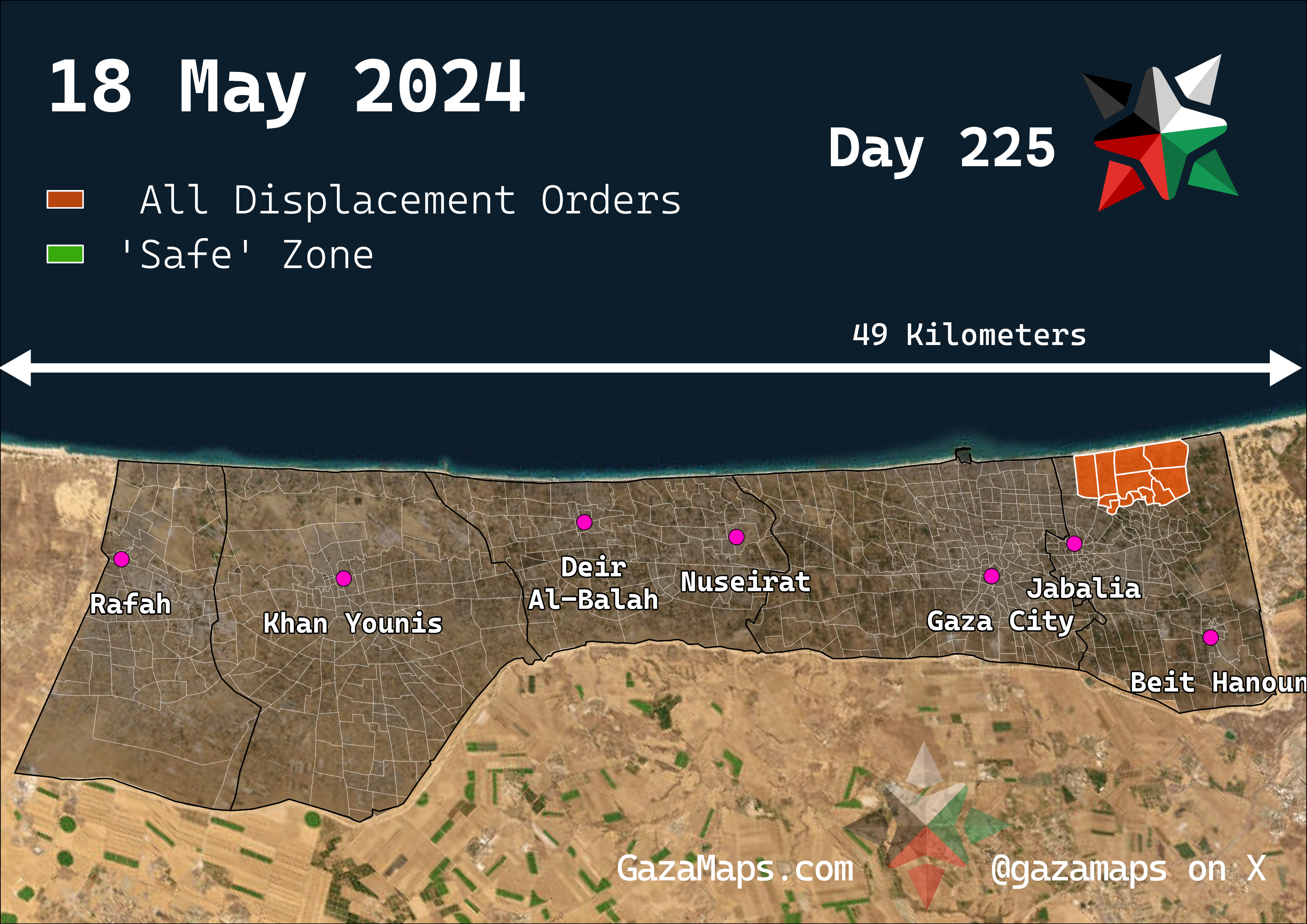 GazaMaps original map, based on IDF displacement order from 18 May 2024