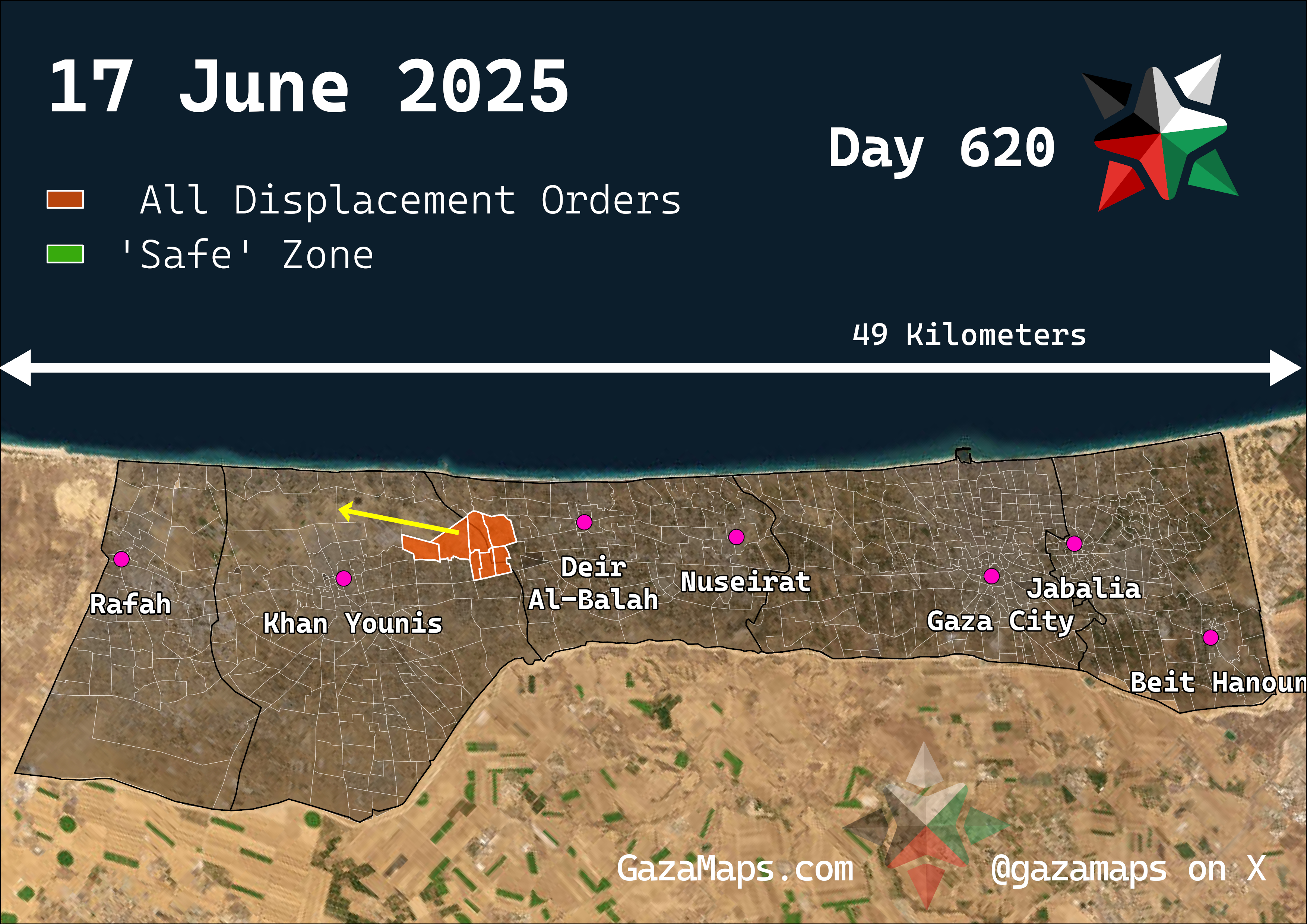 GazaMaps original map, based on IDF displacement order from 17 Jun 2025