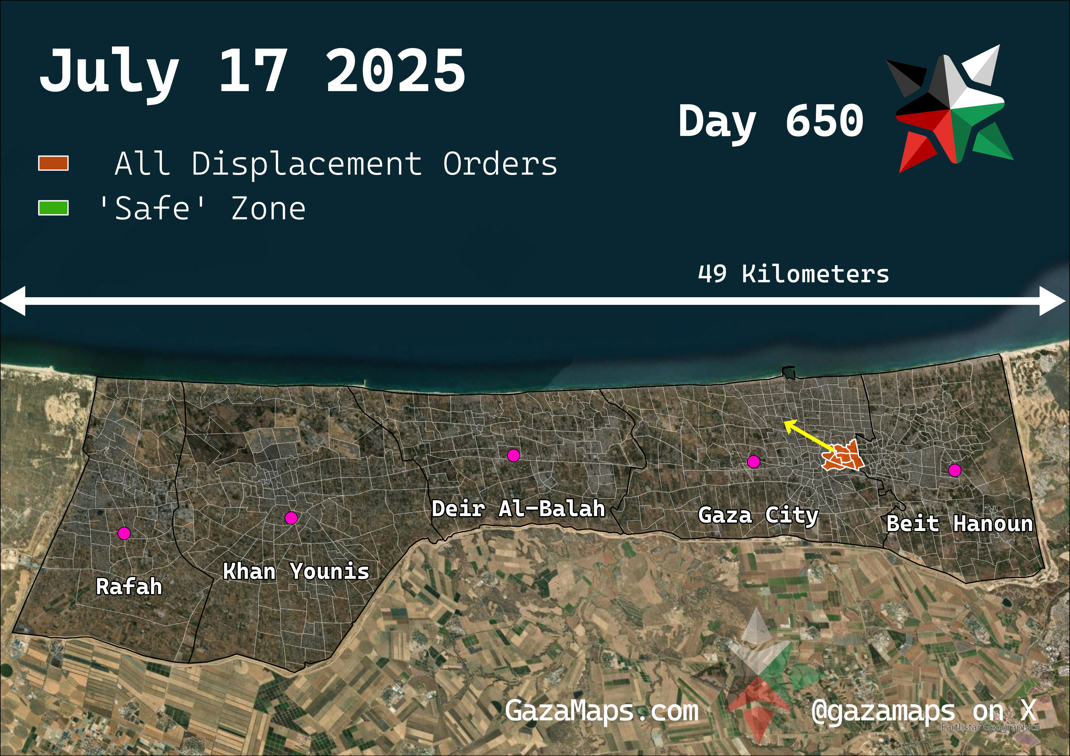 GazaMaps original map, based on IDF displacement order from 17 July, 2025