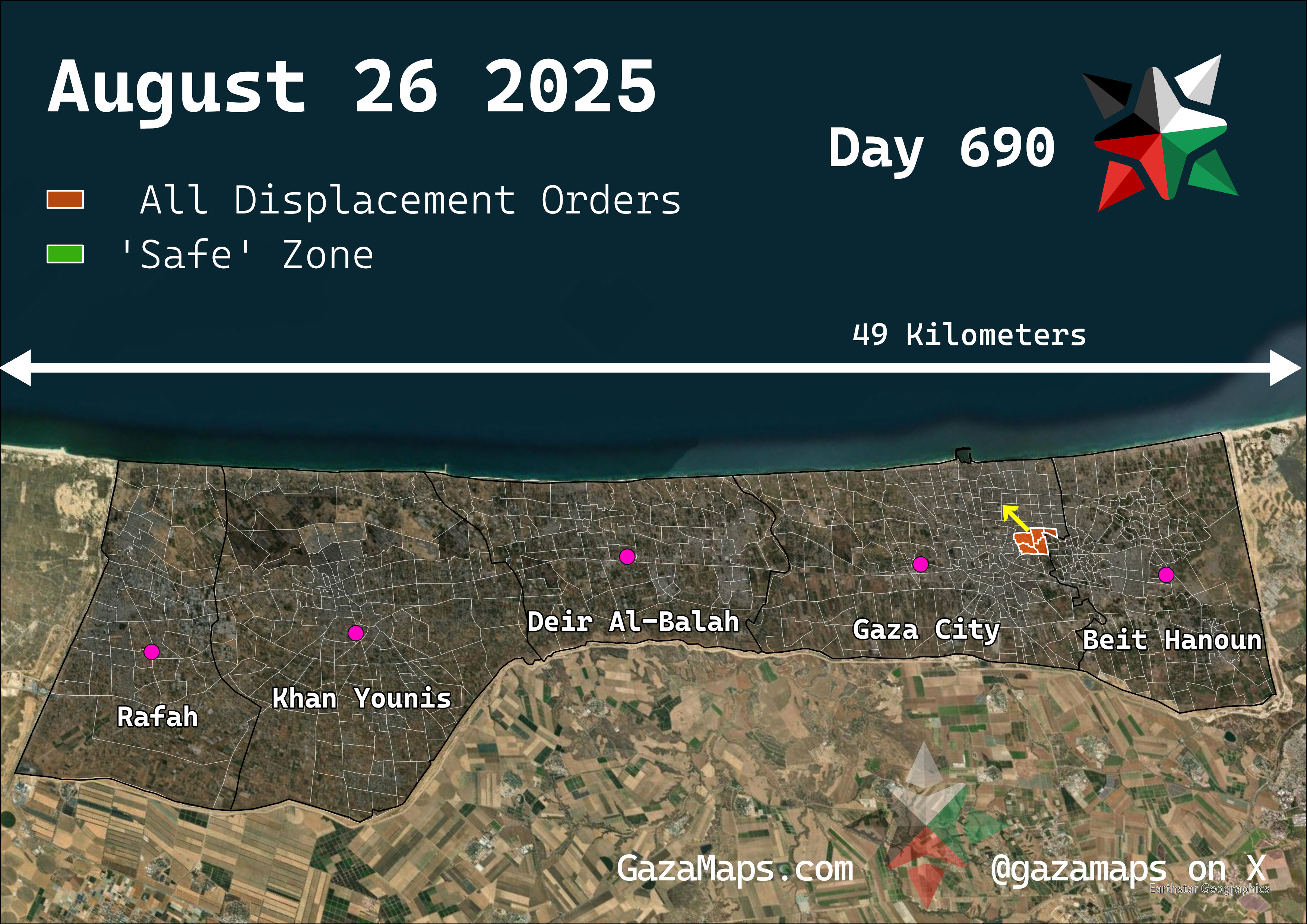 GazaMaps original map, based on IDF displacement order from 26 August, 2025